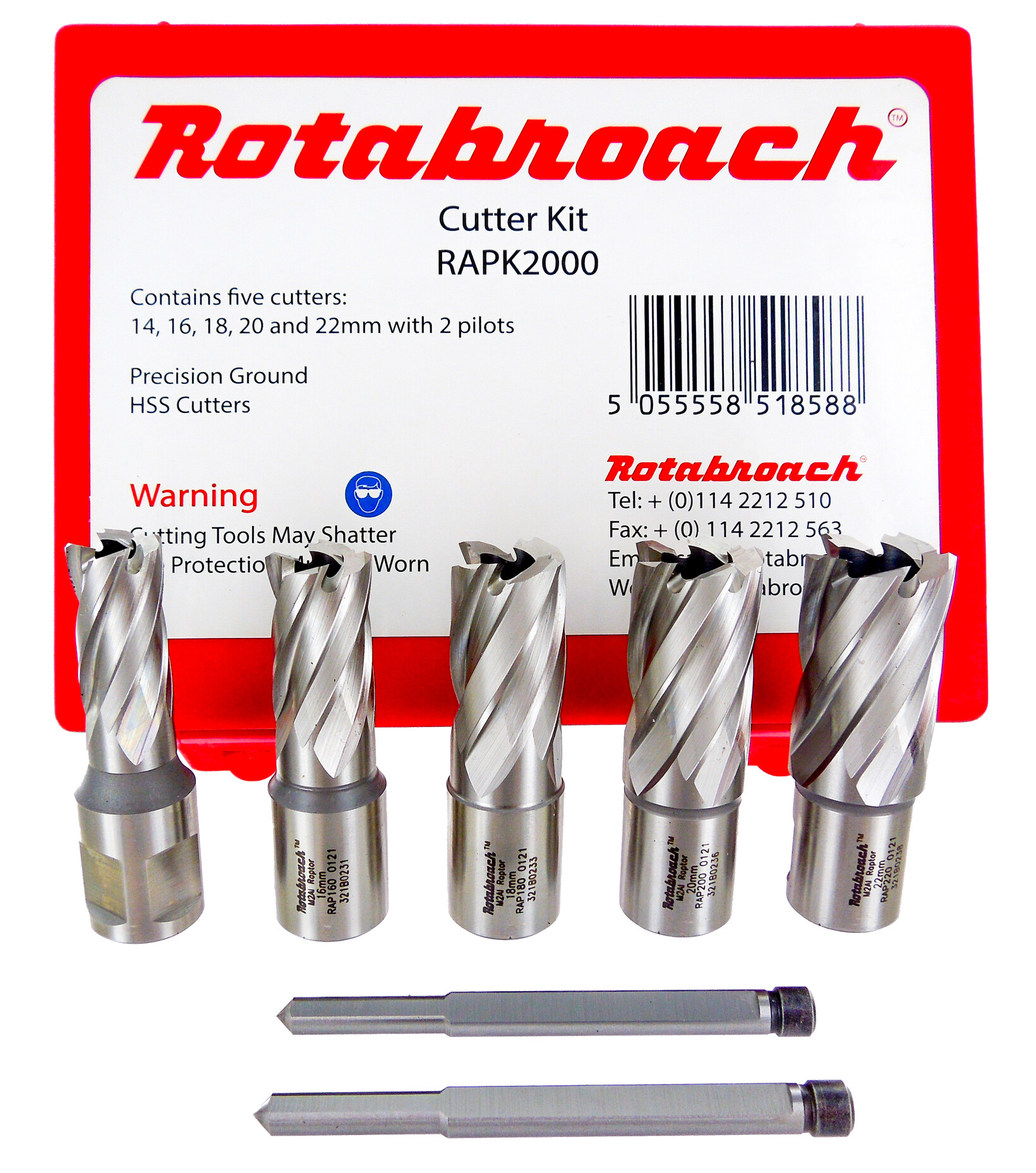 Rotabroach Kerneborsæt HSS Ø14 - 22mm Skæredybde 25 / 50 mm