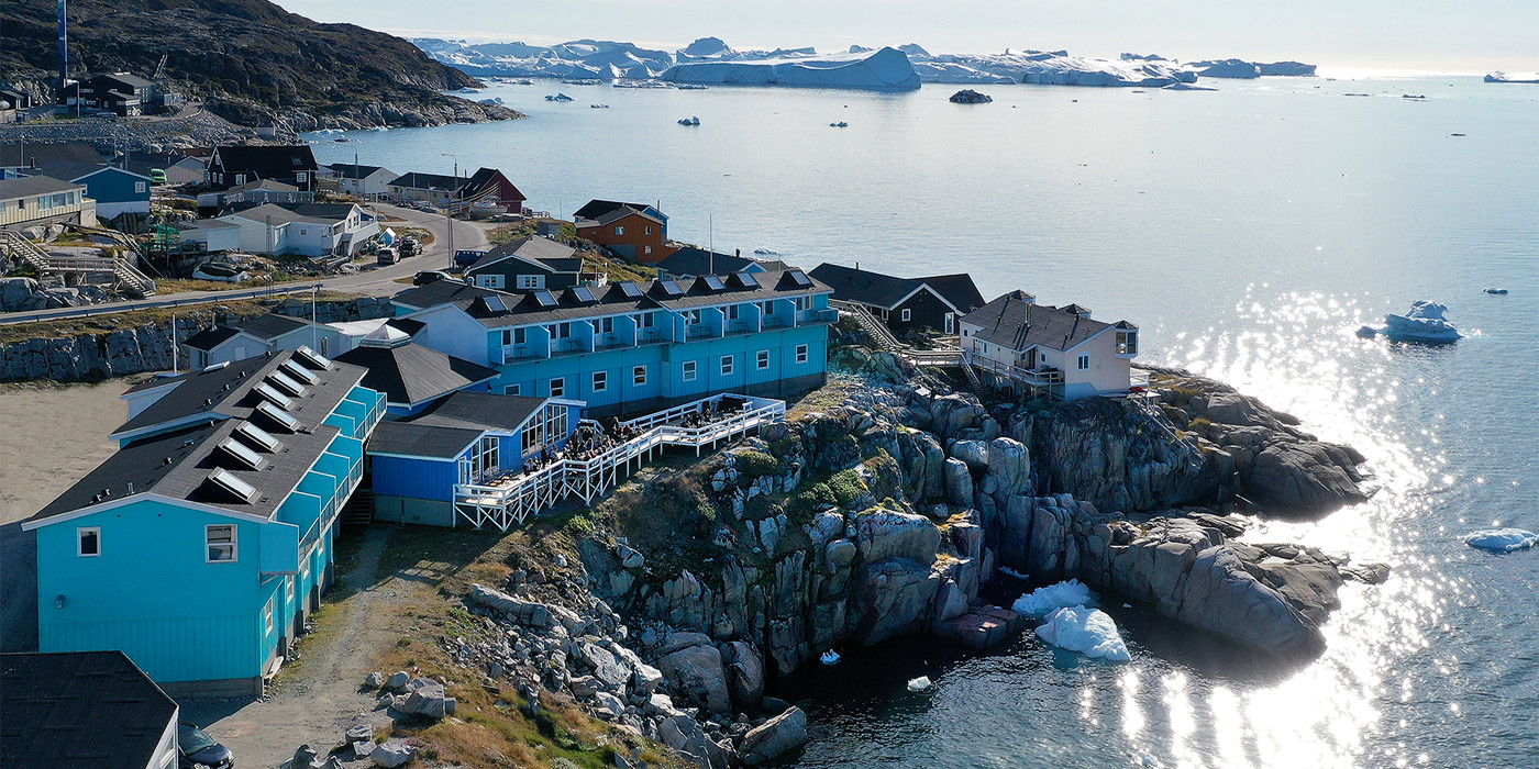 Hotel Icefiord i Ilulissat med fantastisk udsigt over havet.