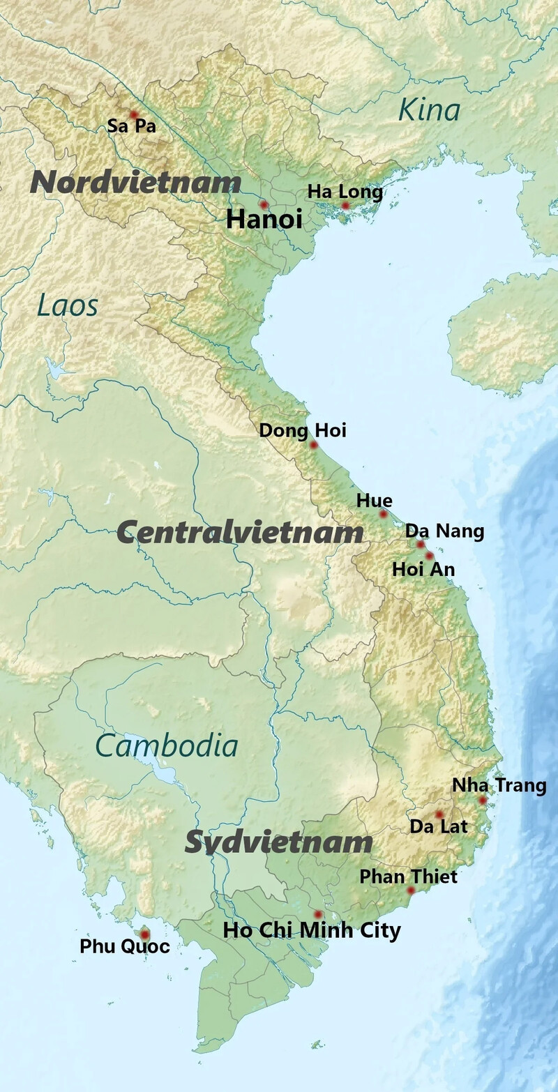 Kort over Vietnam