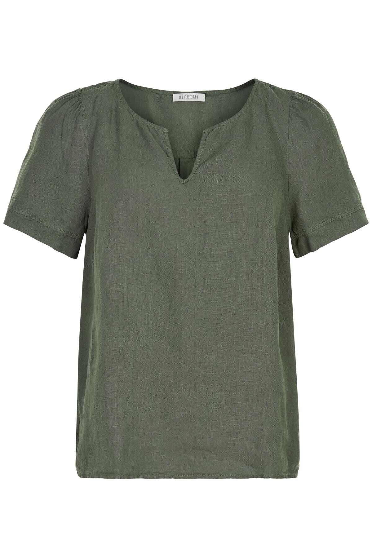 Billede af IN FRONT Lino Bluse, Farve: Army, Størrelse: S, Dame