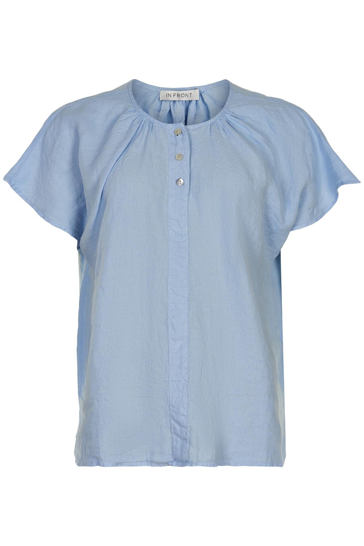 Billede af IN FRONT Lino Bluse, Farve: Light Blue, Størrelse: M, Dame