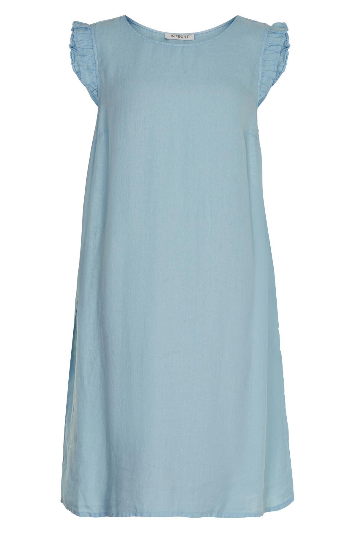 Front Lino Kjole Farve: Light Blue Størrelse: Dame