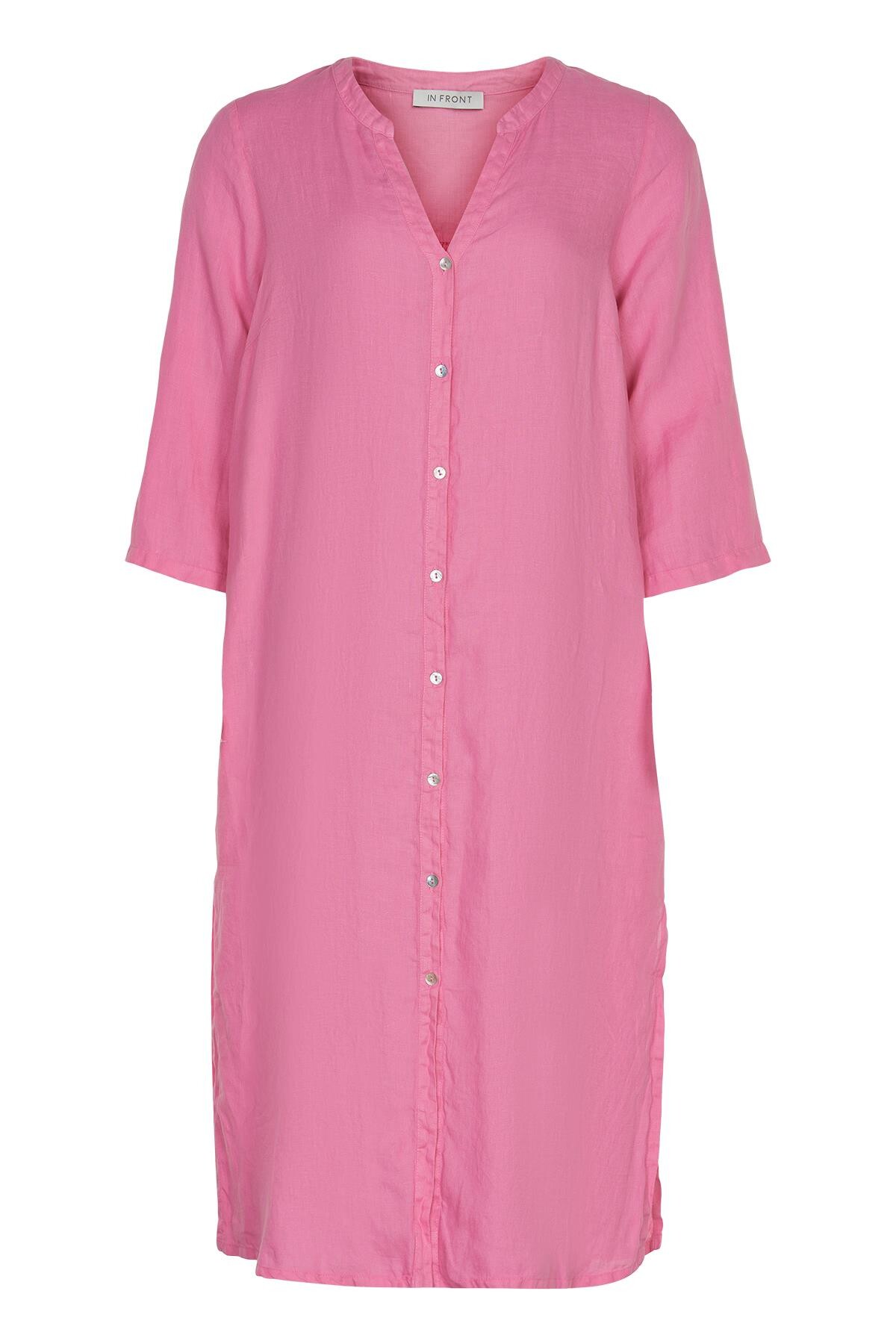 Billede af IN FRONT Lino Lang Skjortekjole, Farve: Pink, Størrelse: M, Dame