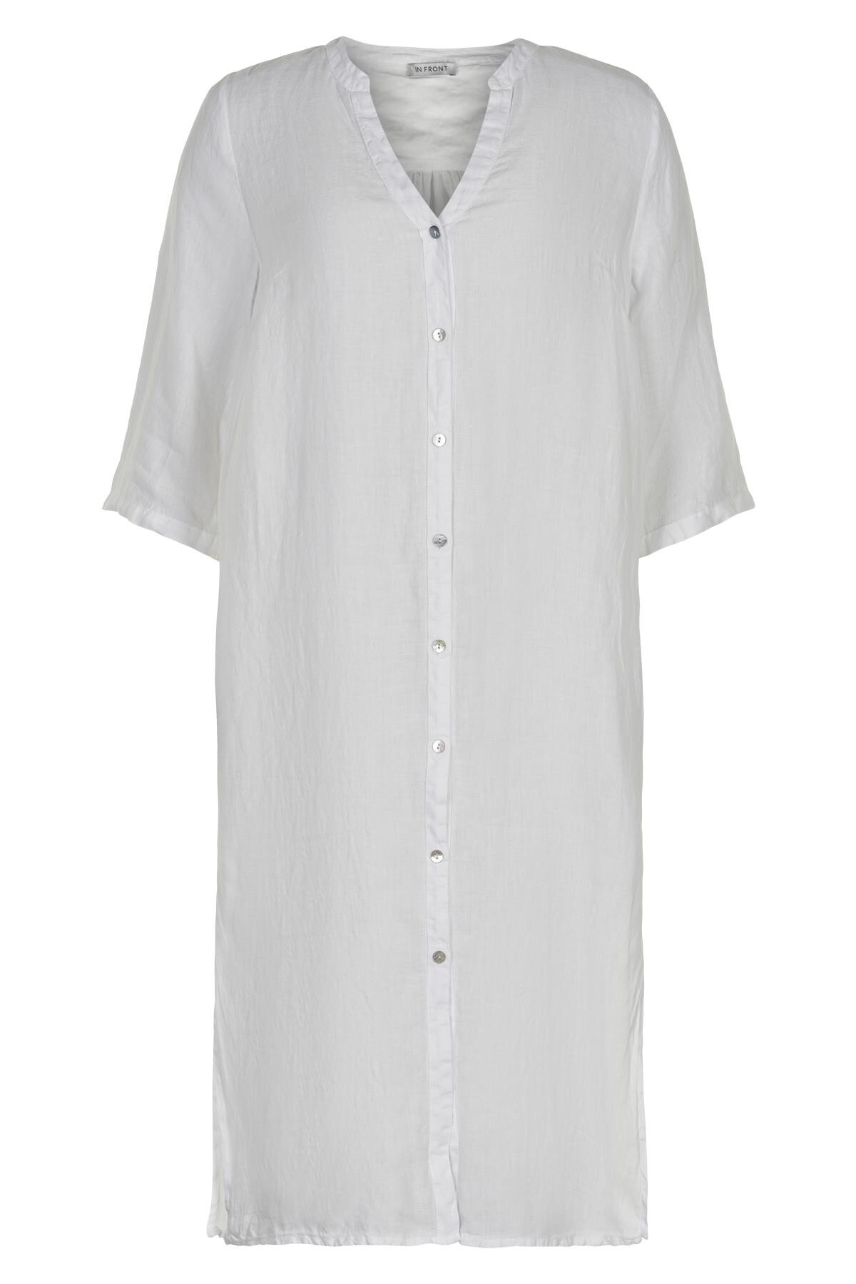 Billede af IN FRONT Lino Lang Skjortekjole, Farve: White, Størrelse: S, Dame