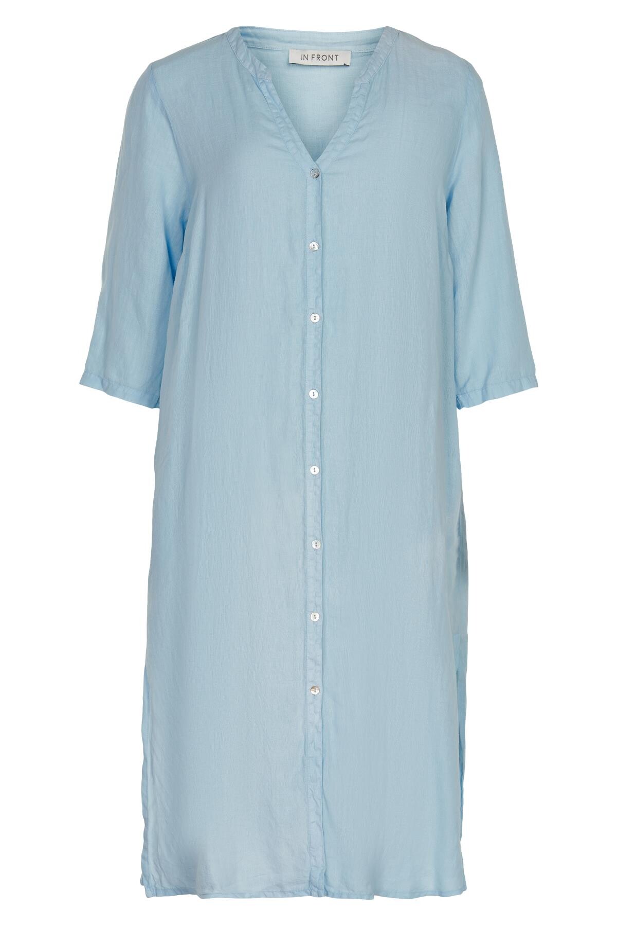 Se IN FRONT Lino Lang Skjortekjole, Farve: Light Blue, Størrelse: S, Dame hos Infront Women