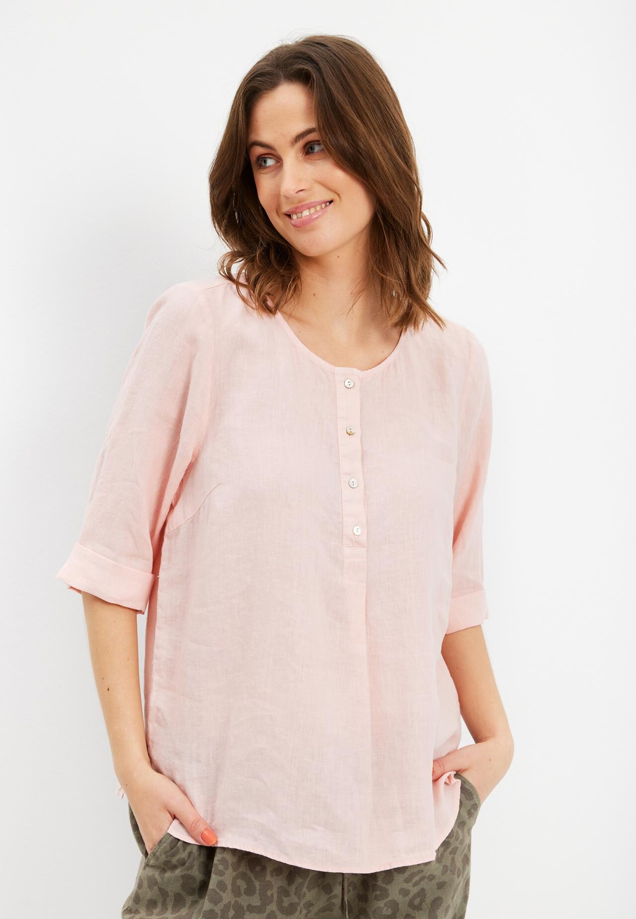 Front Lino Bluse Farve: Rose Størrelse: Dame