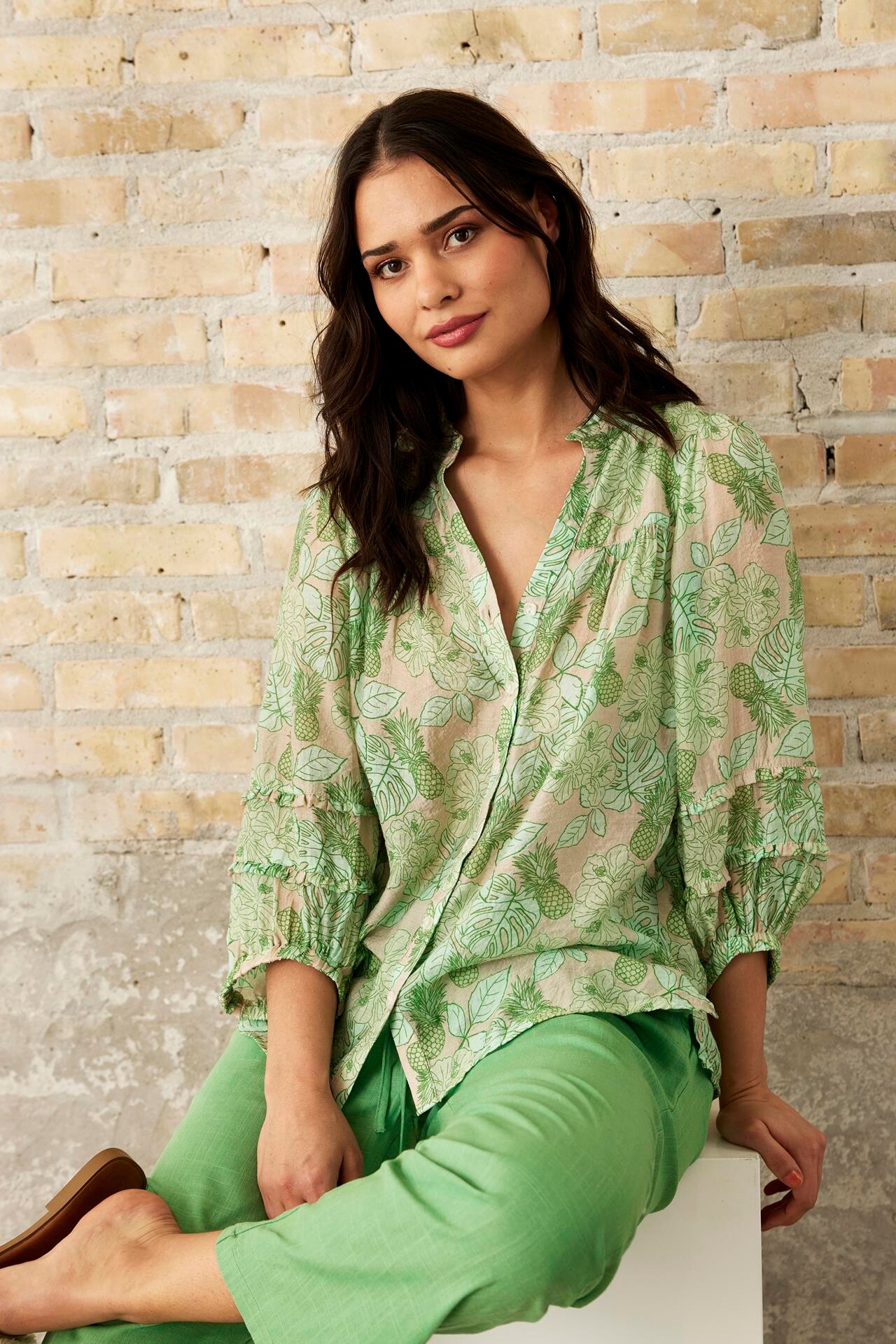 Se IN FRONT Exotic Skjorte, Farve: Green, Størrelse: L, Dame hos Infront Women