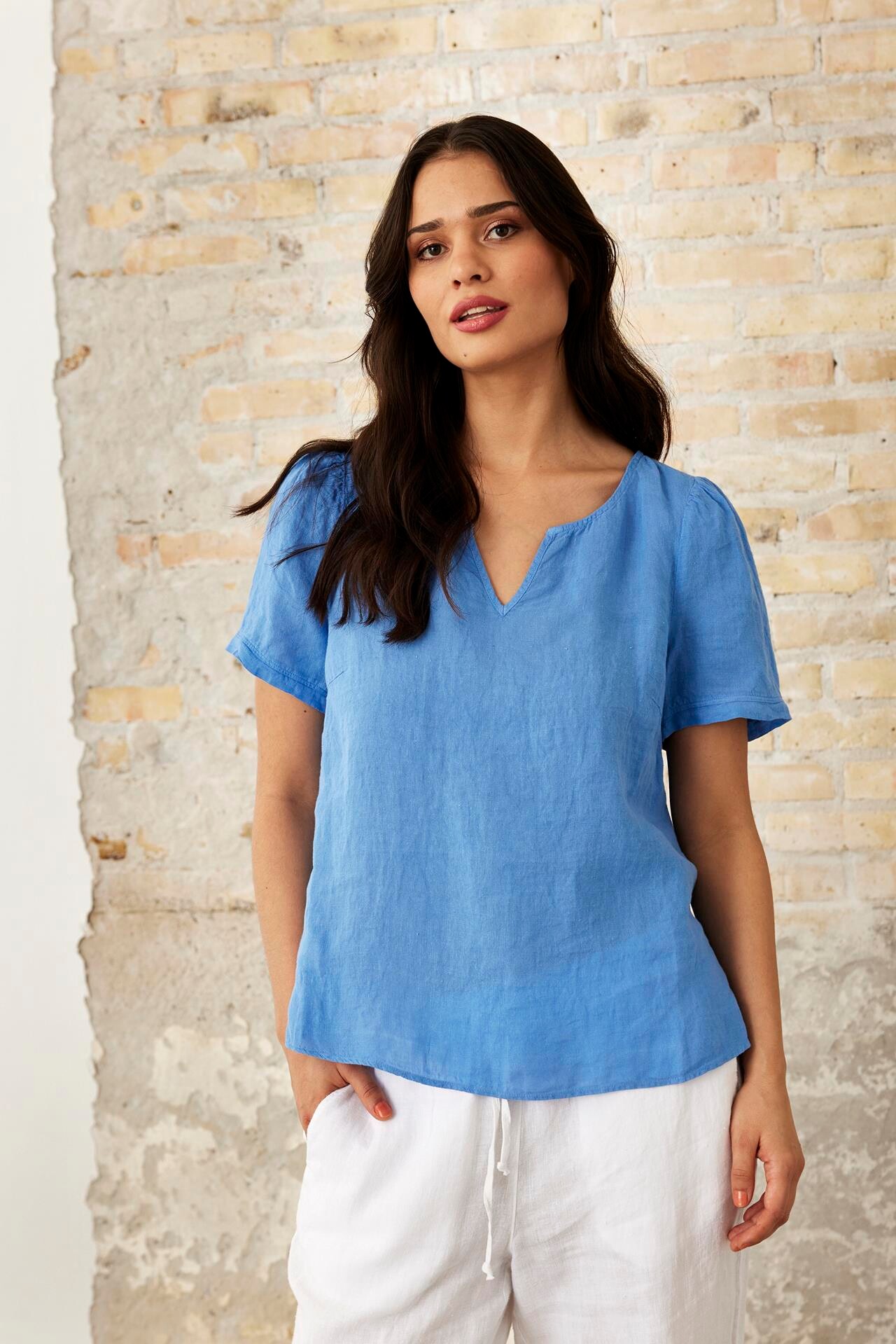 Front Lino Bluse Farve: Blue Størrelse: Dame