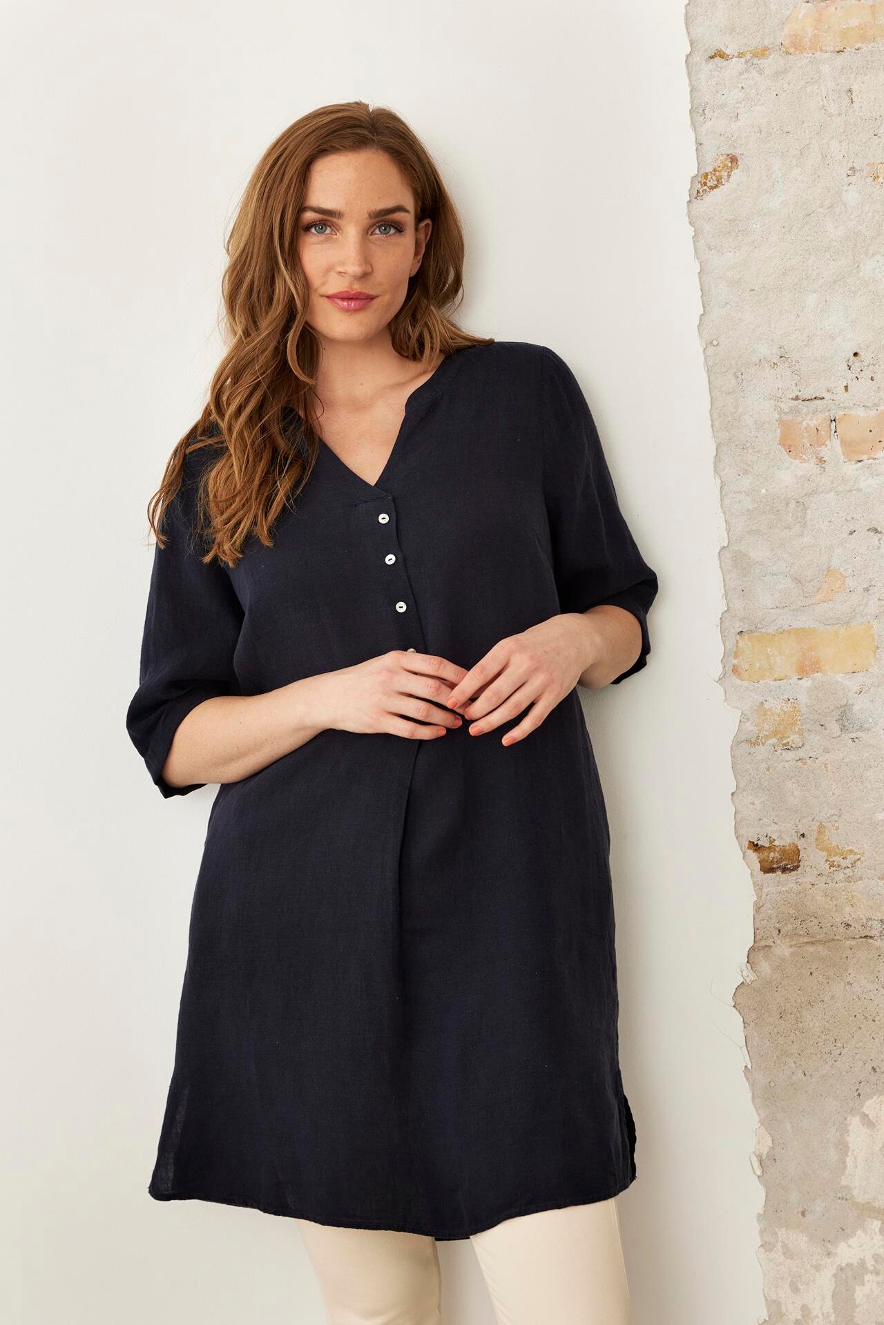 Lino Tunic Farve Navy Størrelse M Dame Fra In Front