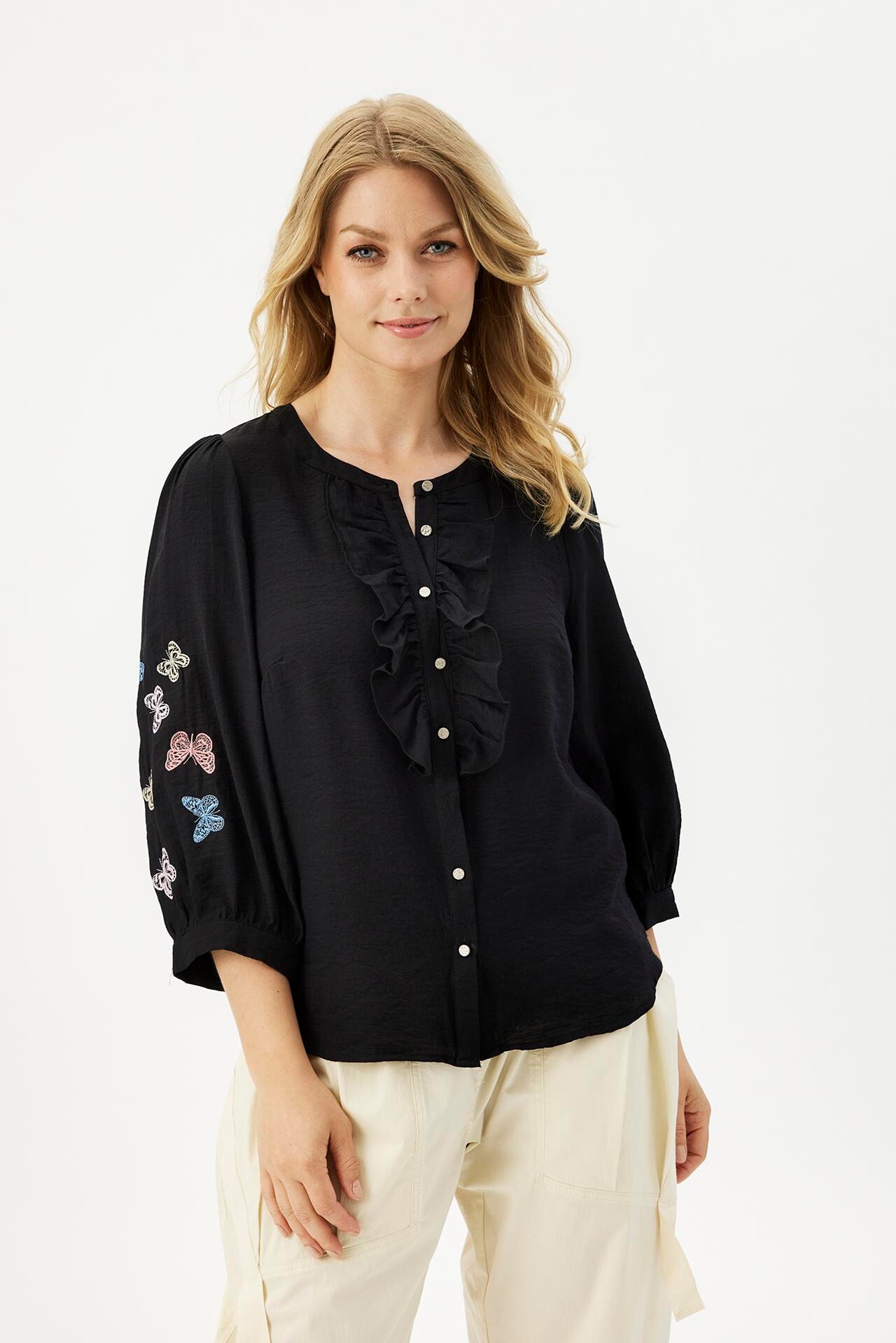 Front Stina Skjorte Farve: Black Størrelse: Dame