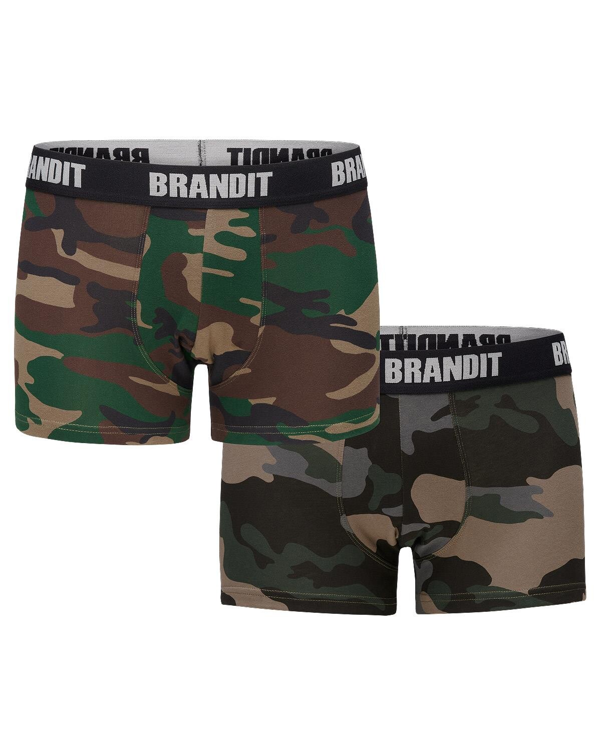 Brandit Boxershorts Logo 2er Pack (Woodland / Dark camo, S)