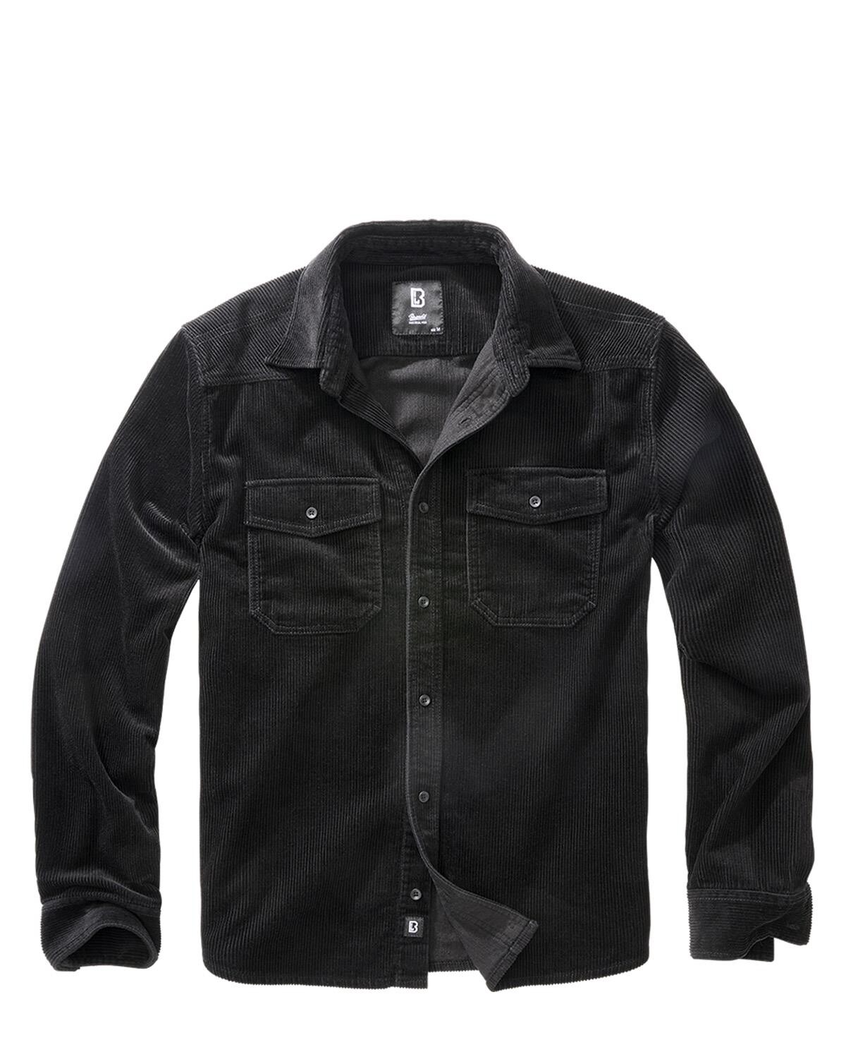 Brandit Corduroy Classic Shirt Long Sleeve (Sort, XL)