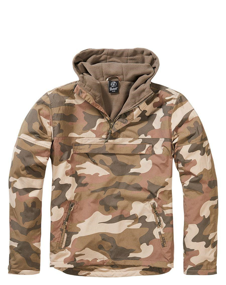 Brandit Grid Camo Parka Insulated Military Hooded Jacket Tactical Woodland Camo