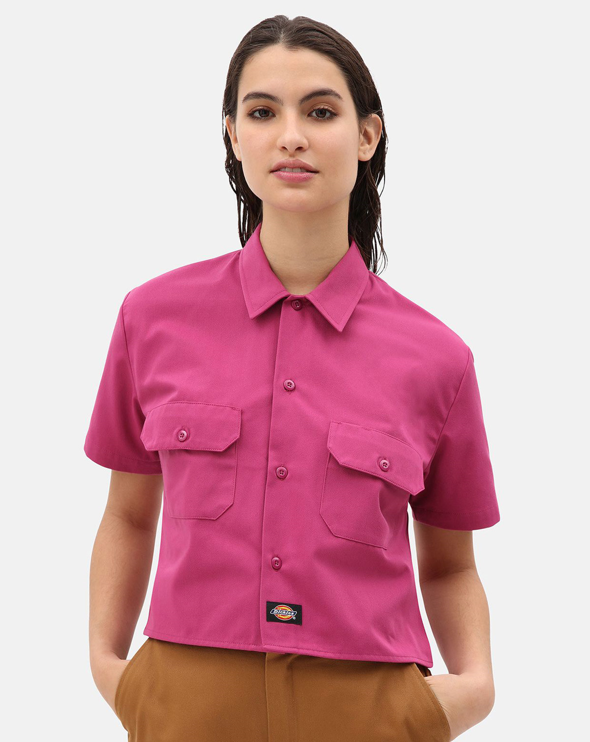 Dickies Silver Grove Cropped Work Skjorte, Regulær Pasform (Pink berry, XL)