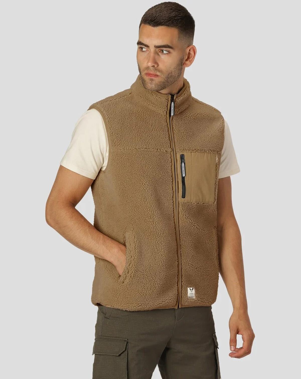 Fat Moose Hugh Fleece Vest (Light Brown, XL)