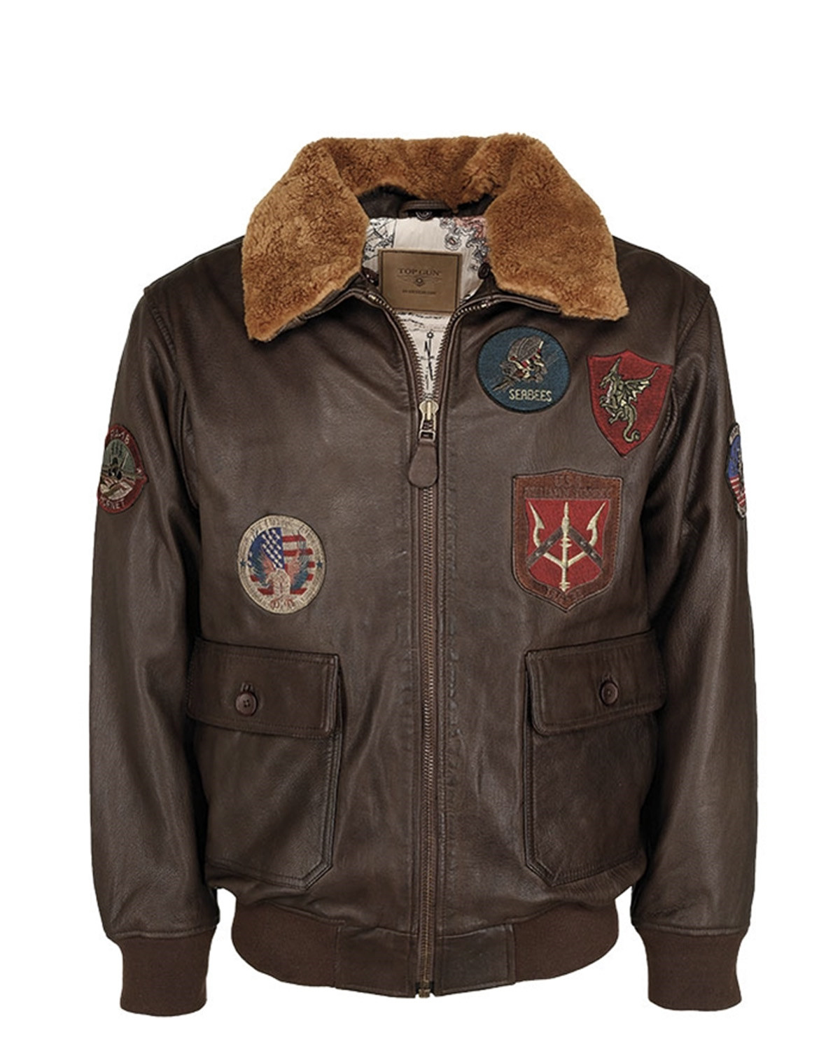 Mil-Tec Leather Flight Jacket Top Gun / Fur Collar (Brun, XL) Brun – Moza