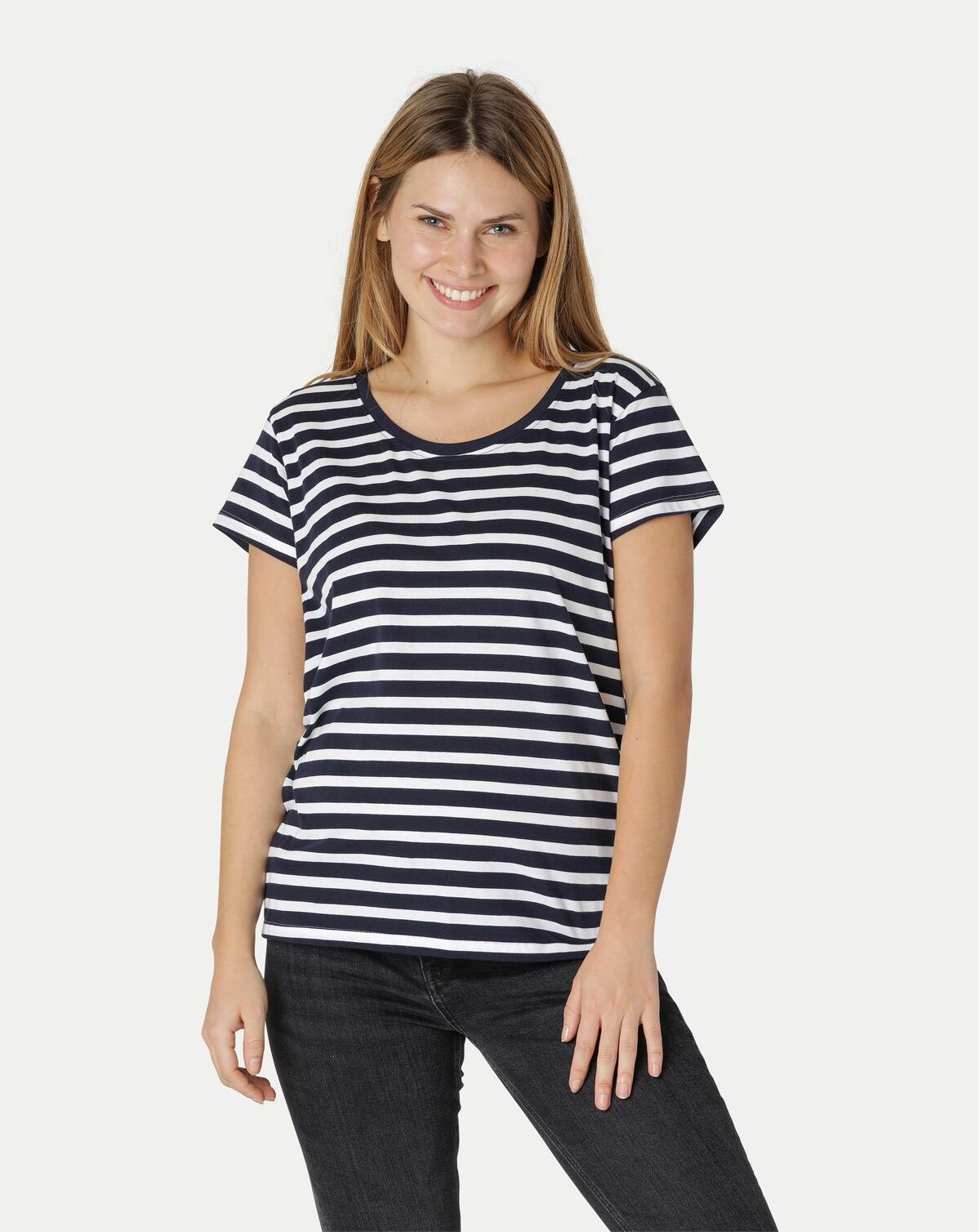 Billede af Neutral Organic - Ladies Loose Fit T-shirt Blue / White Striped (Blå / Hvid stribet, M)