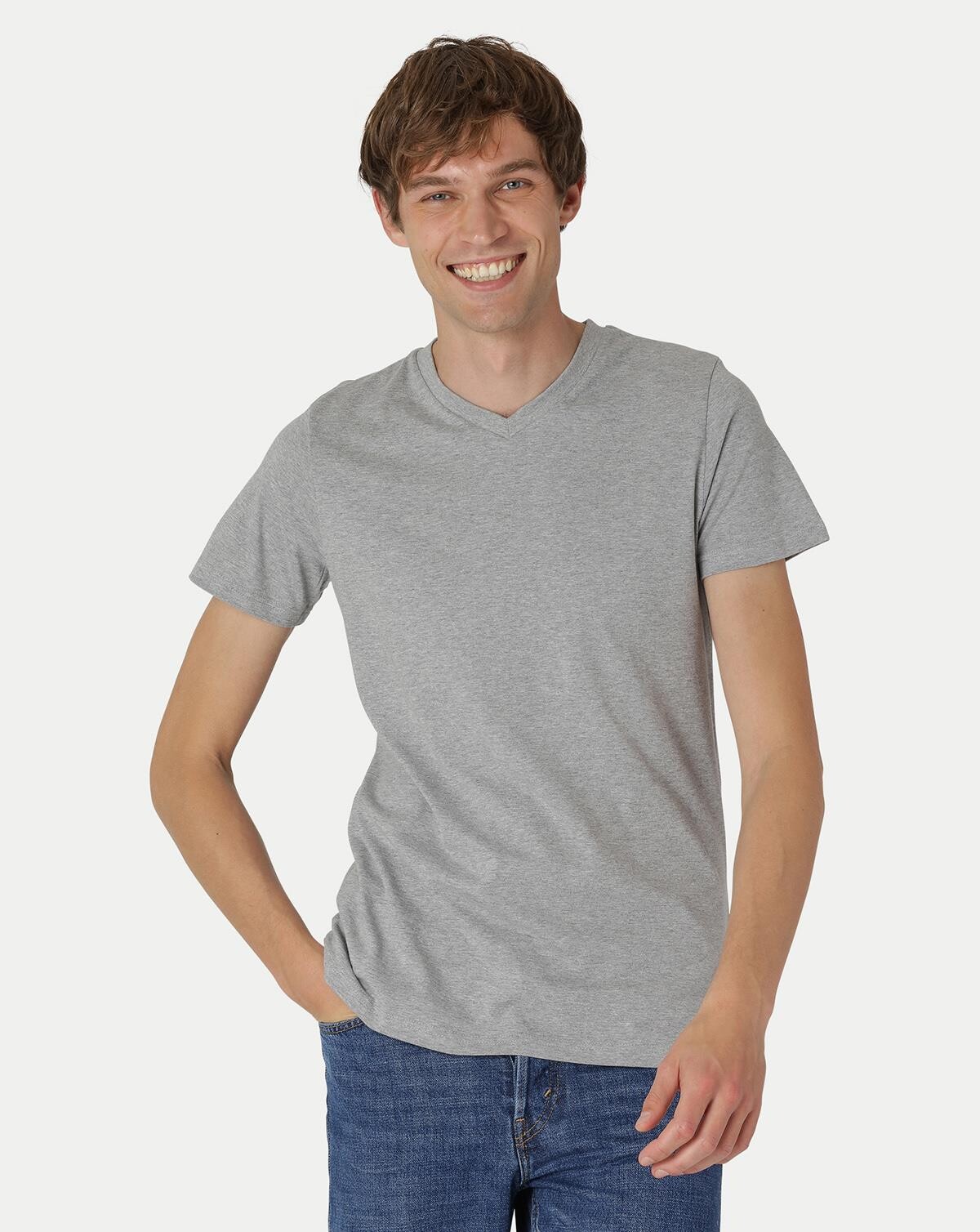 Billede af Neutral Organic - Mens Fitted V-neck T-shirt (Grå Meleret, XL) hos Army Star