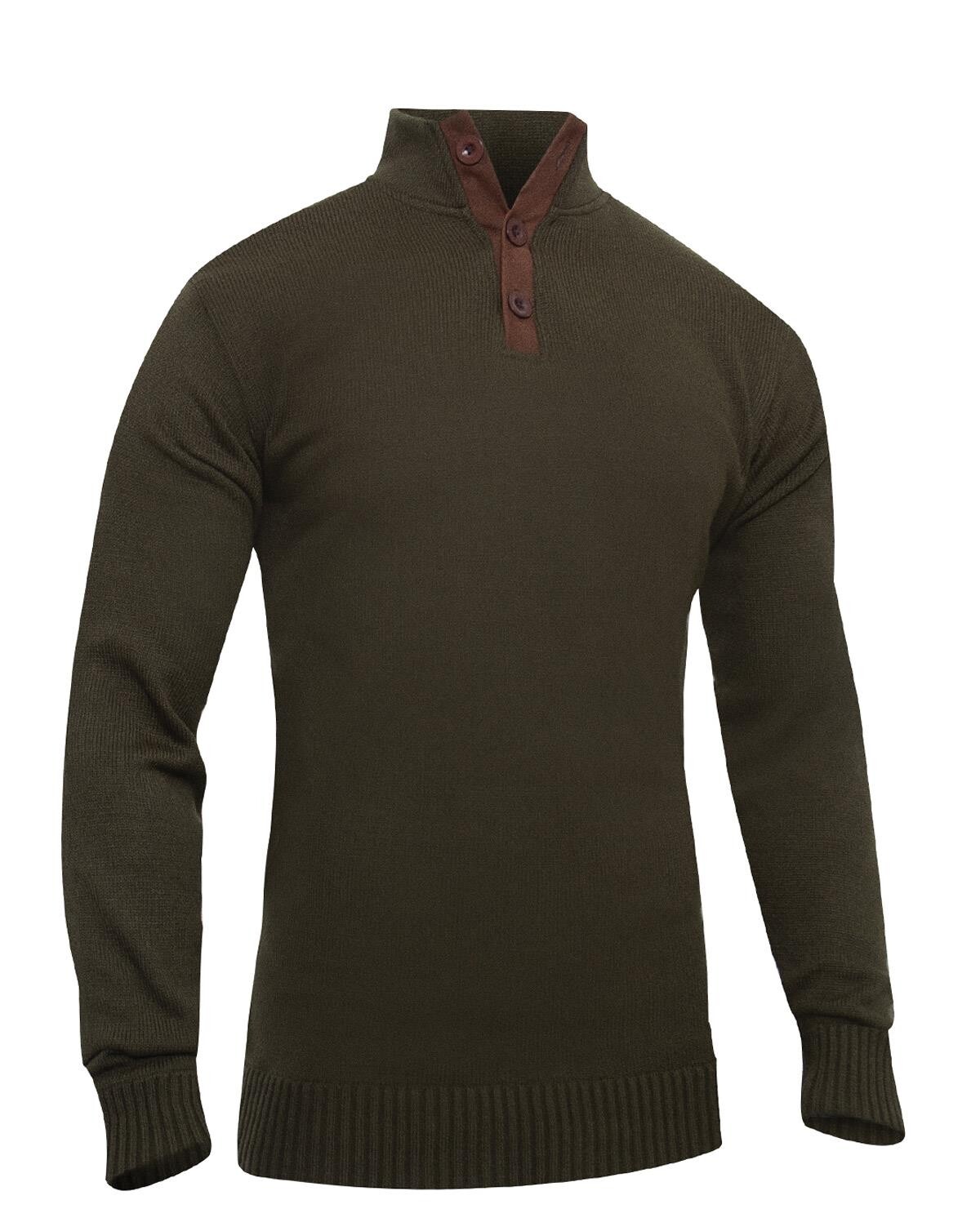 5: Rothco 3-Button Sweater With Suede Accents (Oliven, 2XL)
