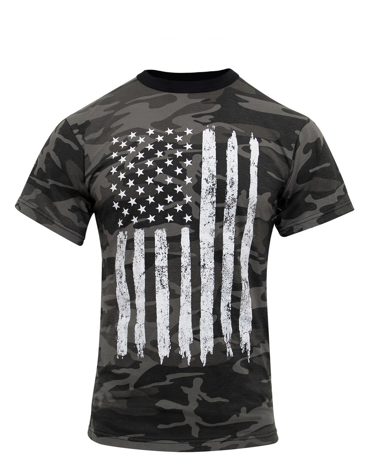 Rothco Camo US Flag T-Shirt (Black Camo, 2XL)