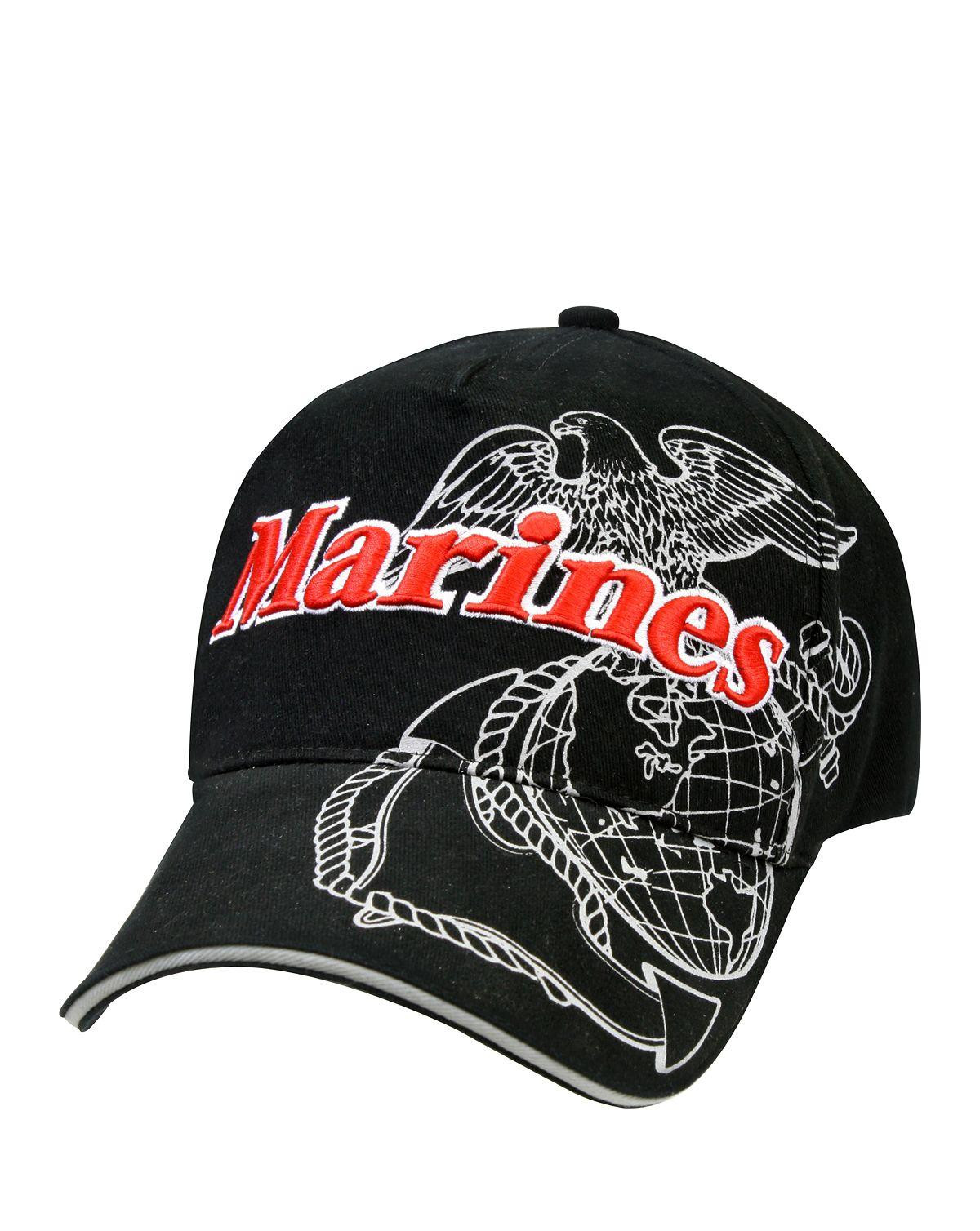 Rothco Deluxe Basball Cap m. Marine-logo (Sort m. Marines, One Size)