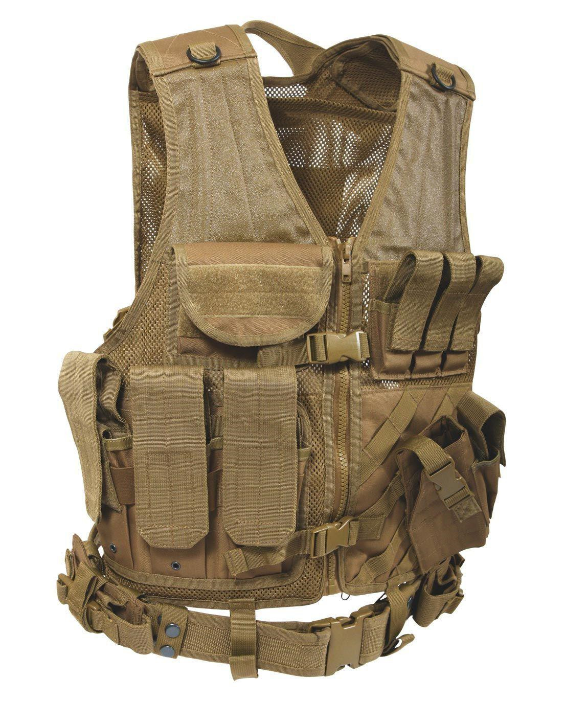 Rothco MOLLE Taktisk Vest - Cross Draw (Coyote Brun, One Size)