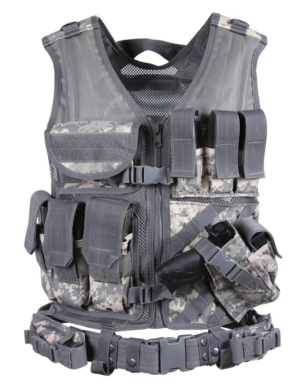 Rothco MOLLE Taktisk Vest - Cross Draw (ACU Camo, One Size)