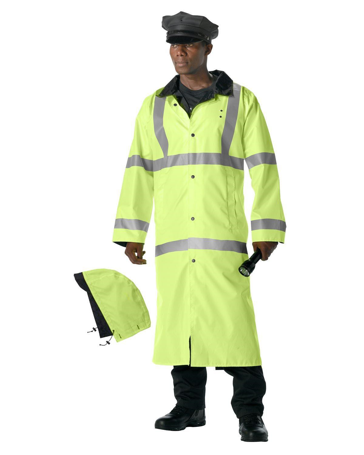 8: Rothco Regn Parka m. Hætte - Fluorescerende & m. Reflekser (Safety Green, XL)