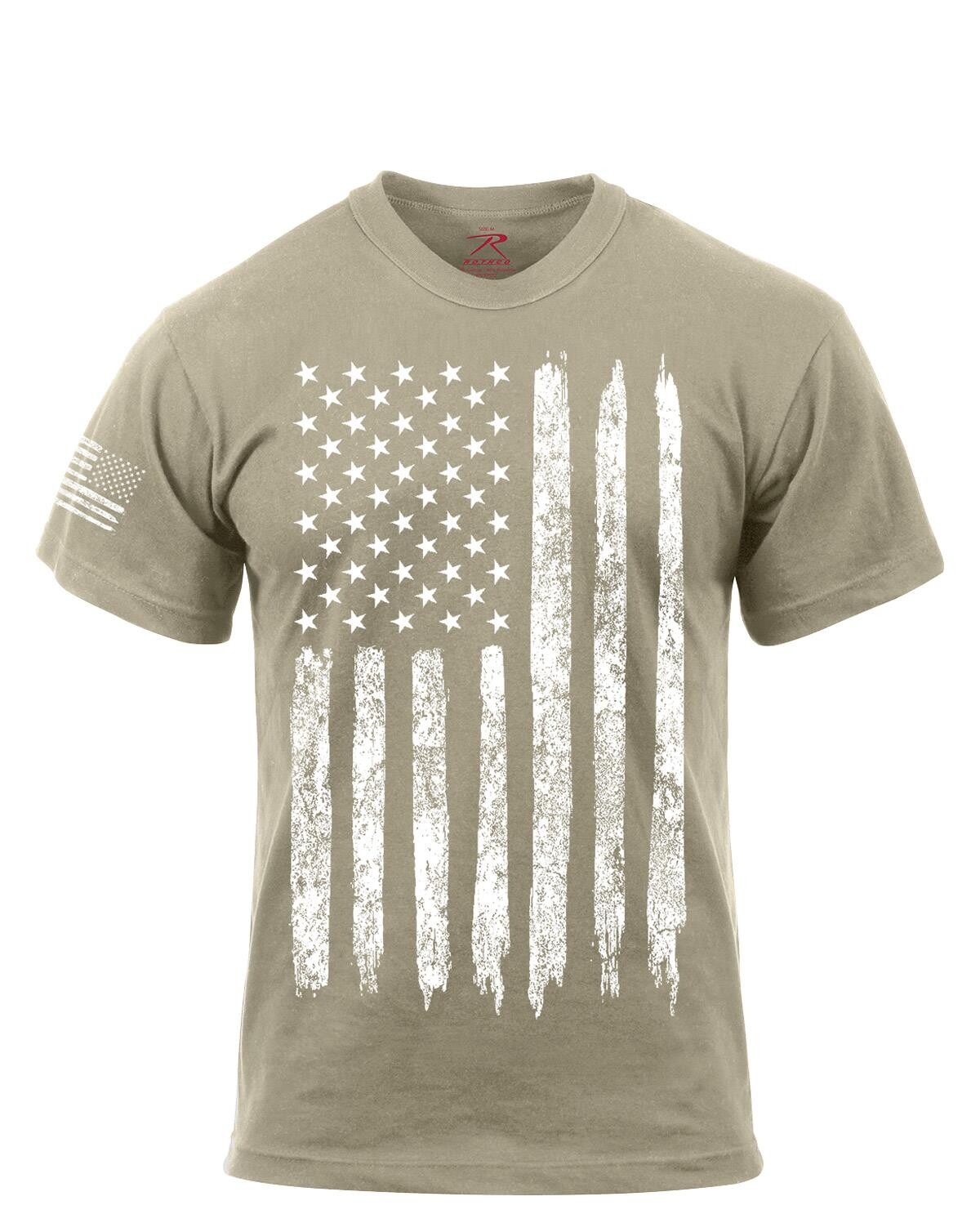 Rothco T-shirt - 'Distressed US Flag', Athletic Fit (Desert Sand, L)