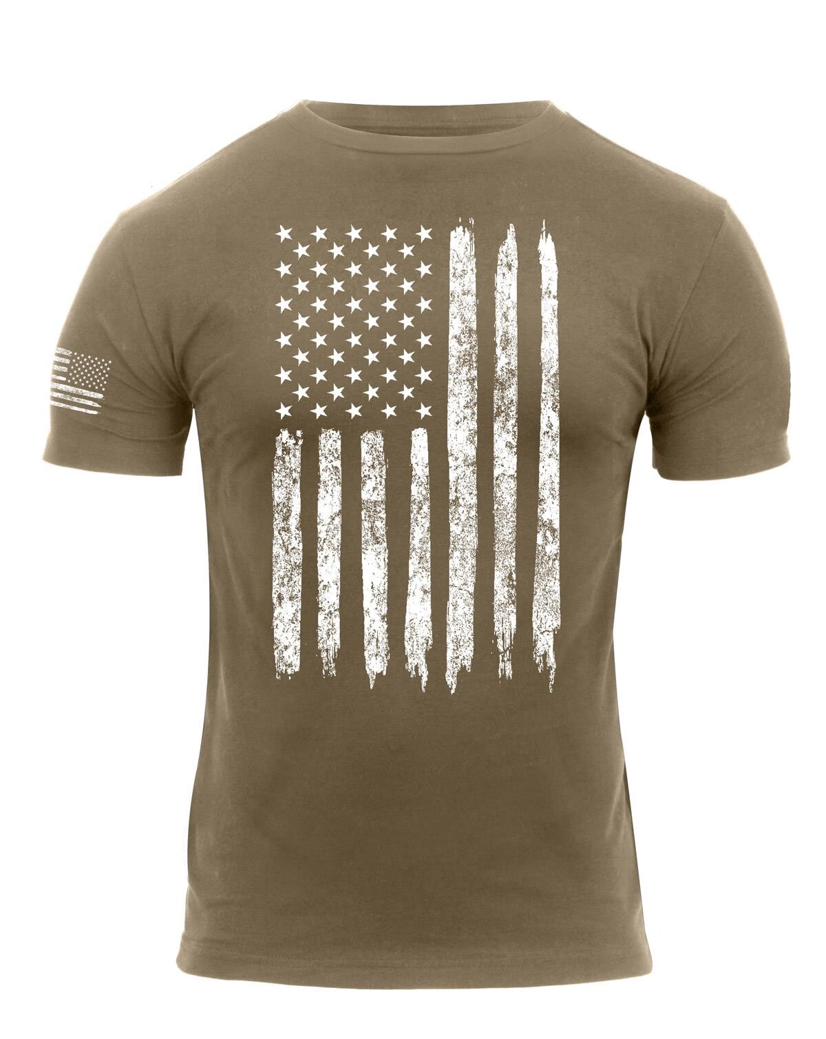 Rothco T-shirt - 'Distressed US Flag', Athletic Fit (Coyote Brun, 3XL)