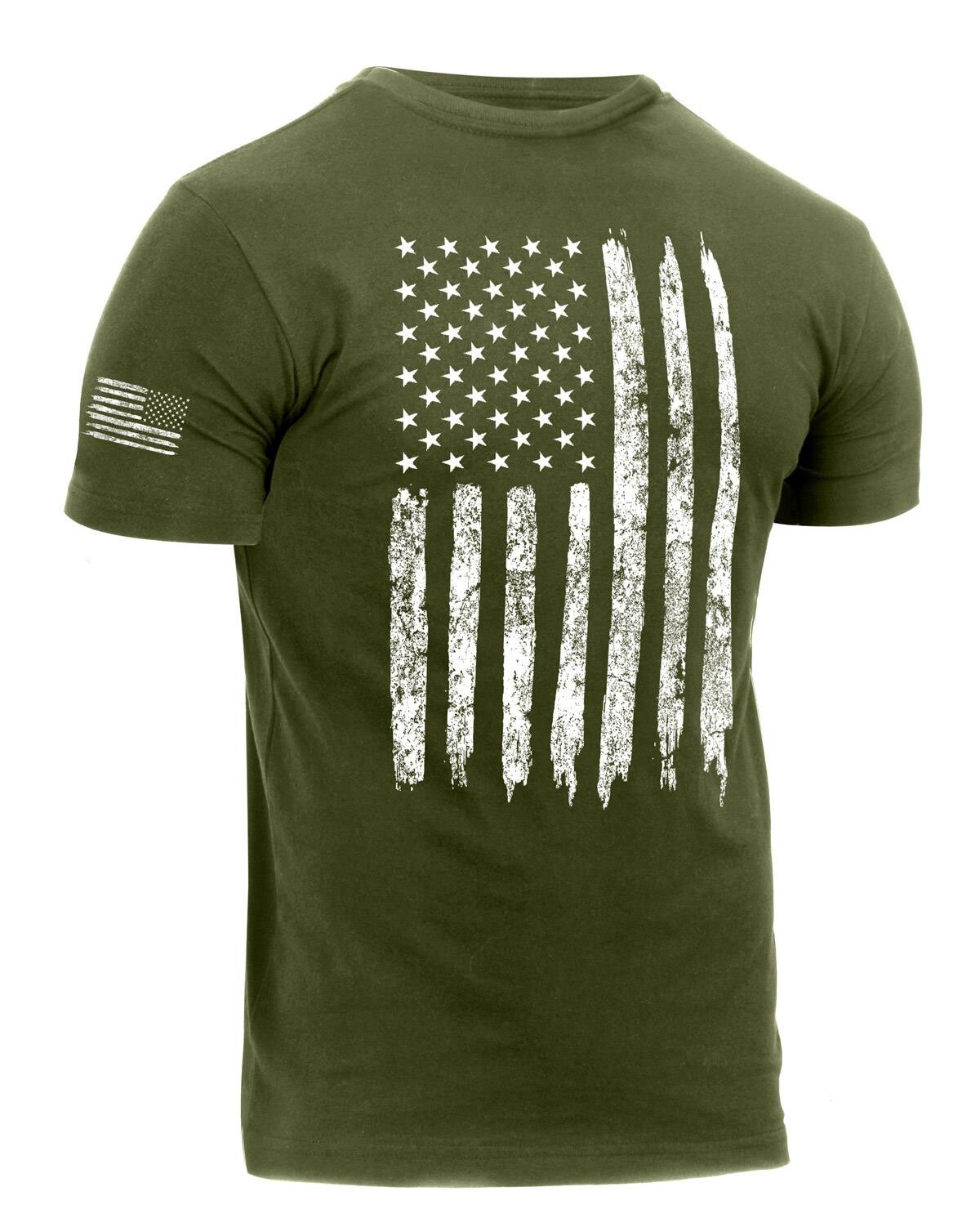 Rothco T-shirt - 'Distressed US Flag', Athletic Fit (Oliven, M)