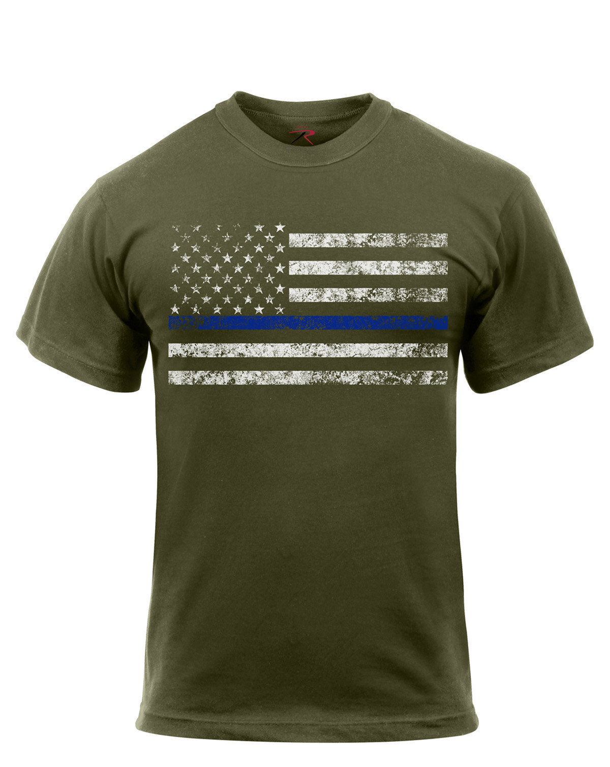 Rothco T-Shirt - Thin Blue Line-Flag (Oliven, XL)
