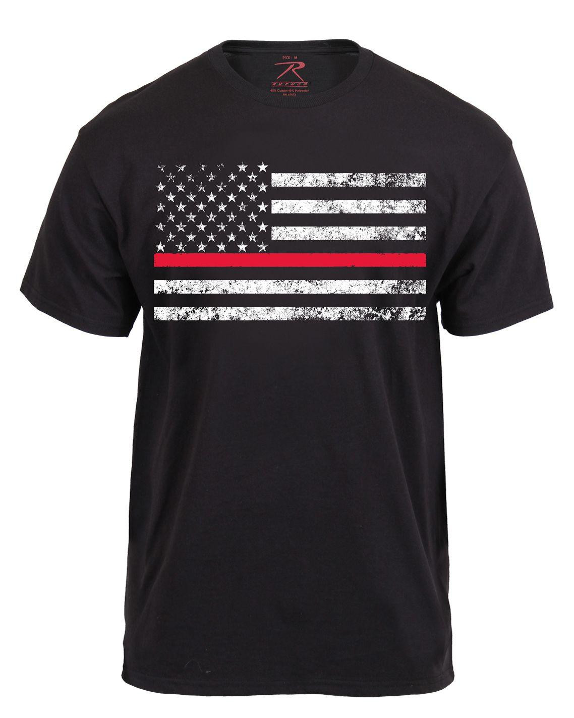 5: Rothco T-Shirt - Thin Red Line (Sort, S)