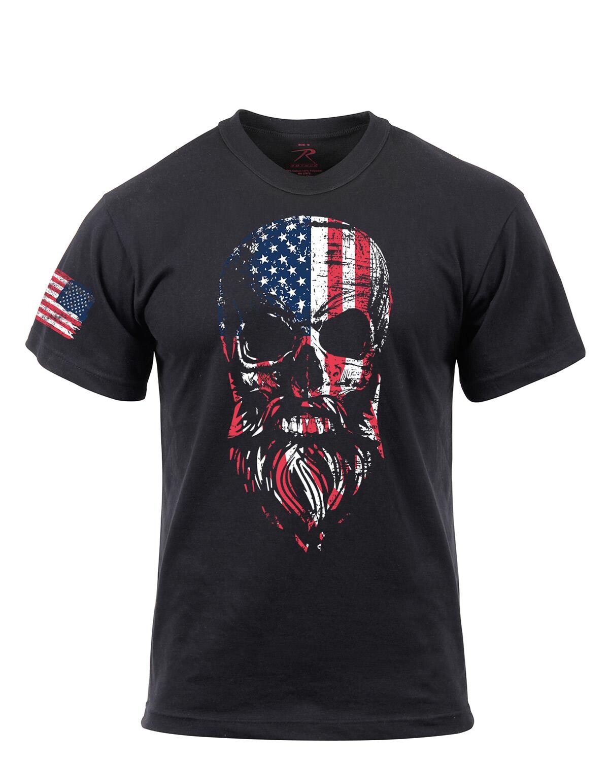 Rothco US Flag Bearded Skull T-Shirt (Sort, M)