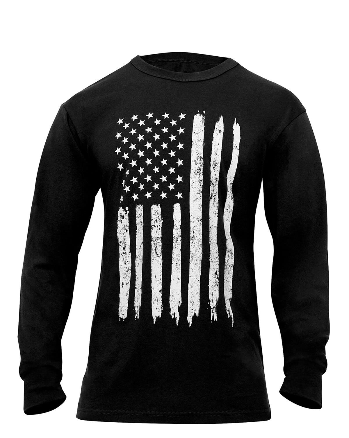 Rothco US Flag Long Sleeve T-Shirt (Sort / Hvid, S)