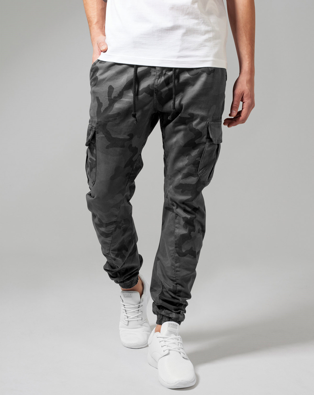 Urban Classics Camo Cargo Jogging Pants (Grey Camo, W32)