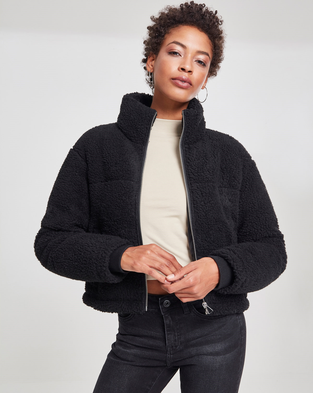 9: Urban Classics Ladies Boxy Sherpa Puffer Jacket (Sort, 4XL)