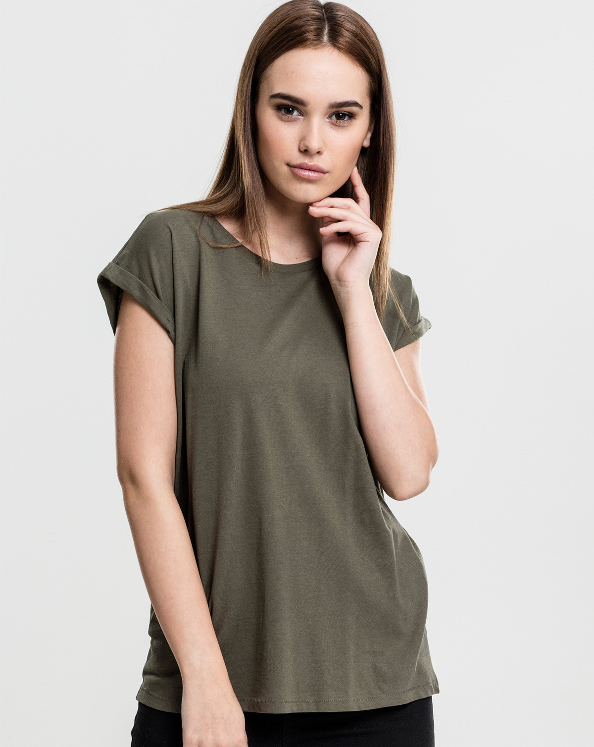 Urban Classics Ladies Extended Shoulder Tee (Oliven, M)