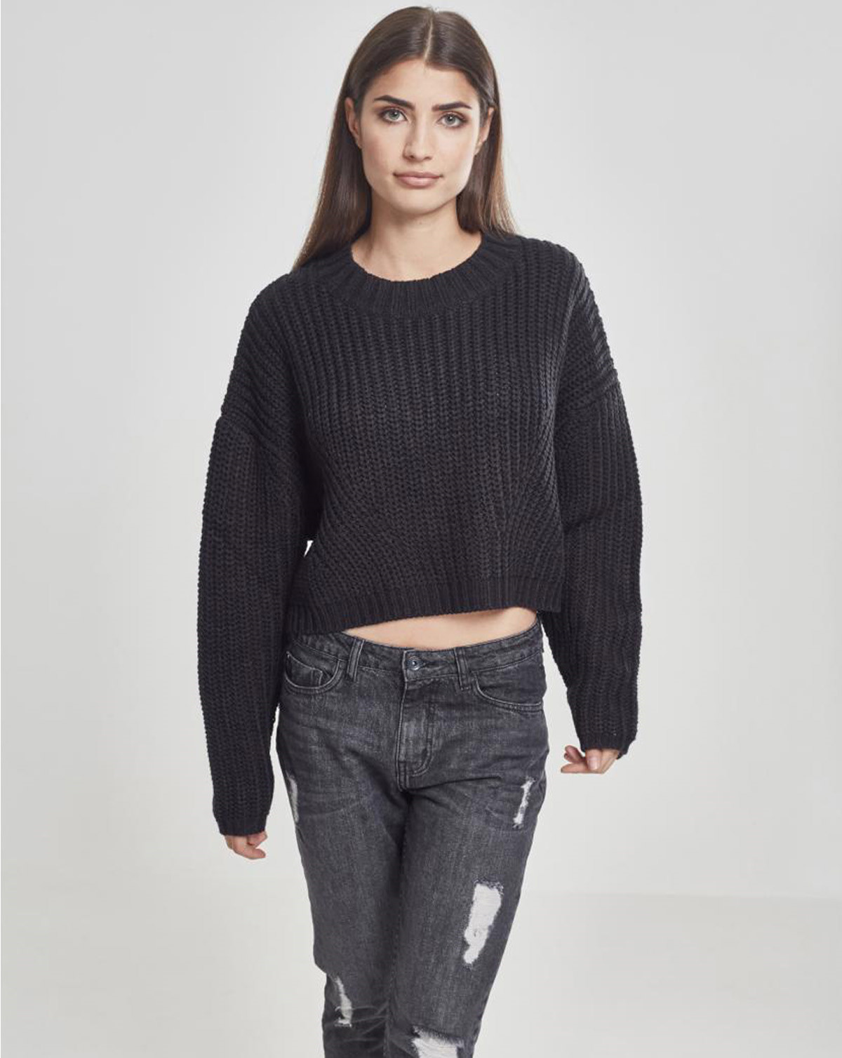 8: Urban Classics Ladies Wide Oversize Sweater (Sort, S)