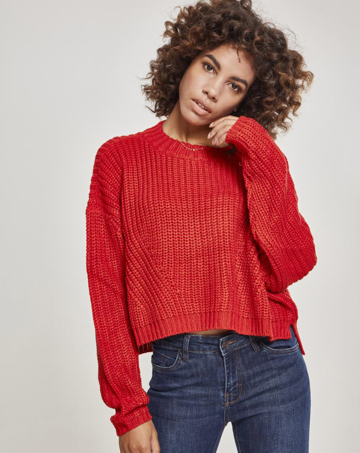 4: Urban Classics Ladies Wide Oversize Sweater (Fire Red, M)