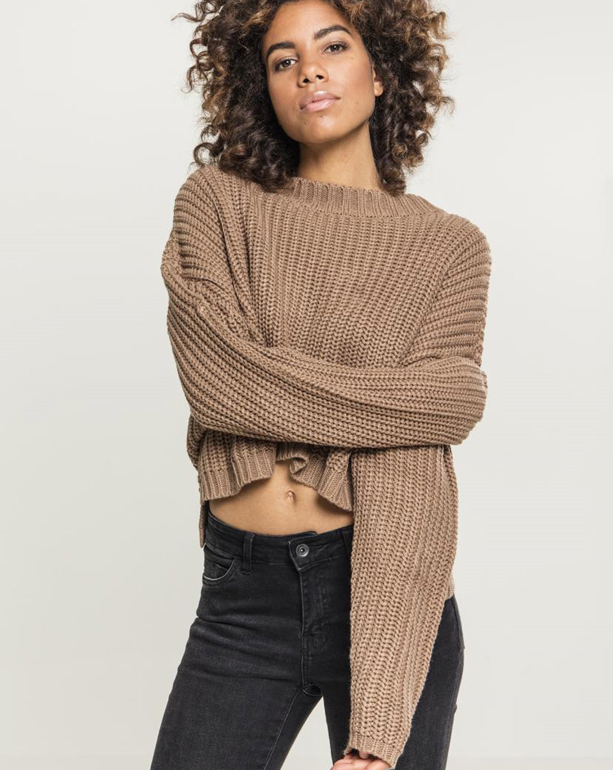 5: Urban Classics Ladies Wide Oversize Sweater (Taupe, XL)