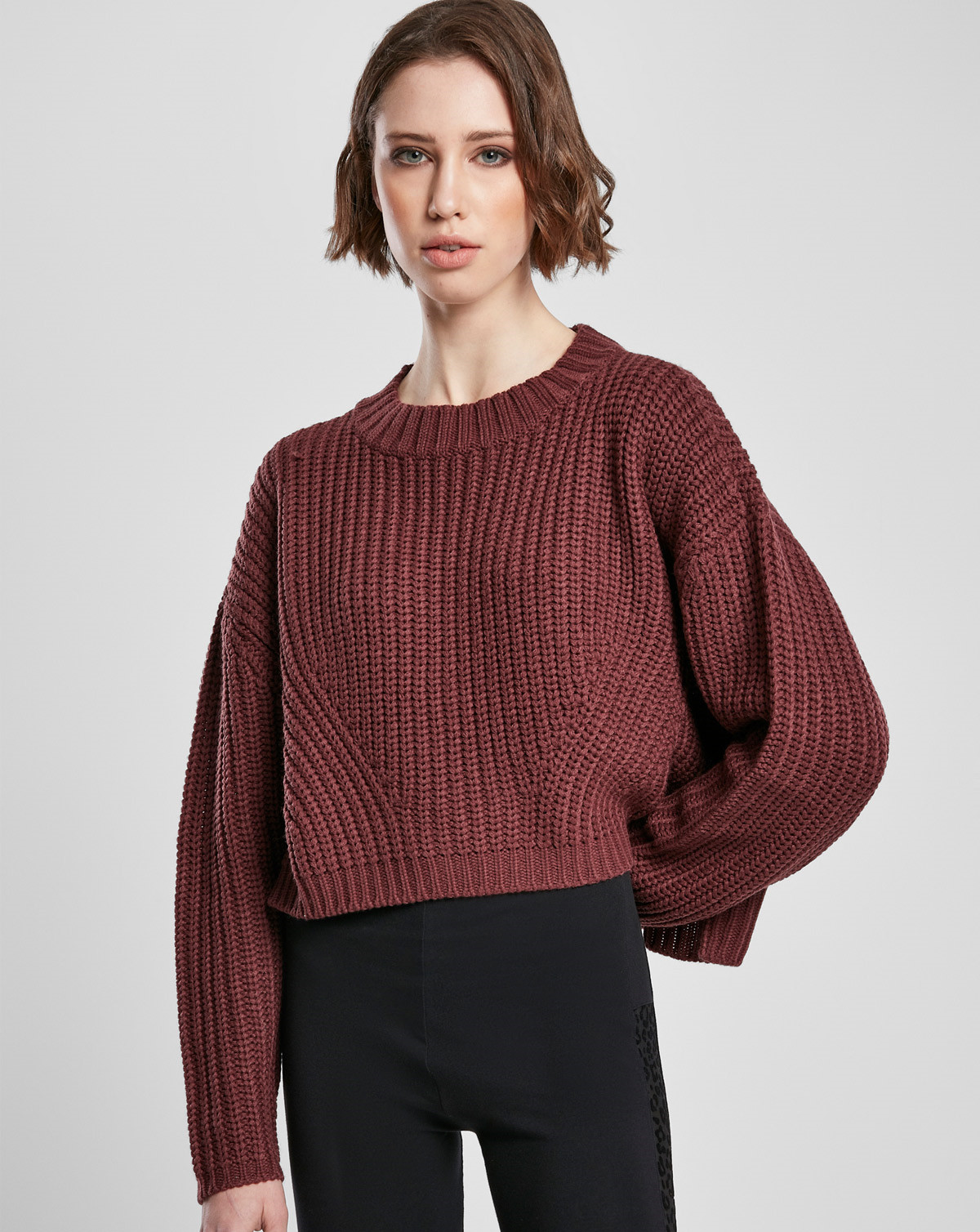 #2 - Urban Classics Ladies Wide Oversize Sweater (Cherry, S)