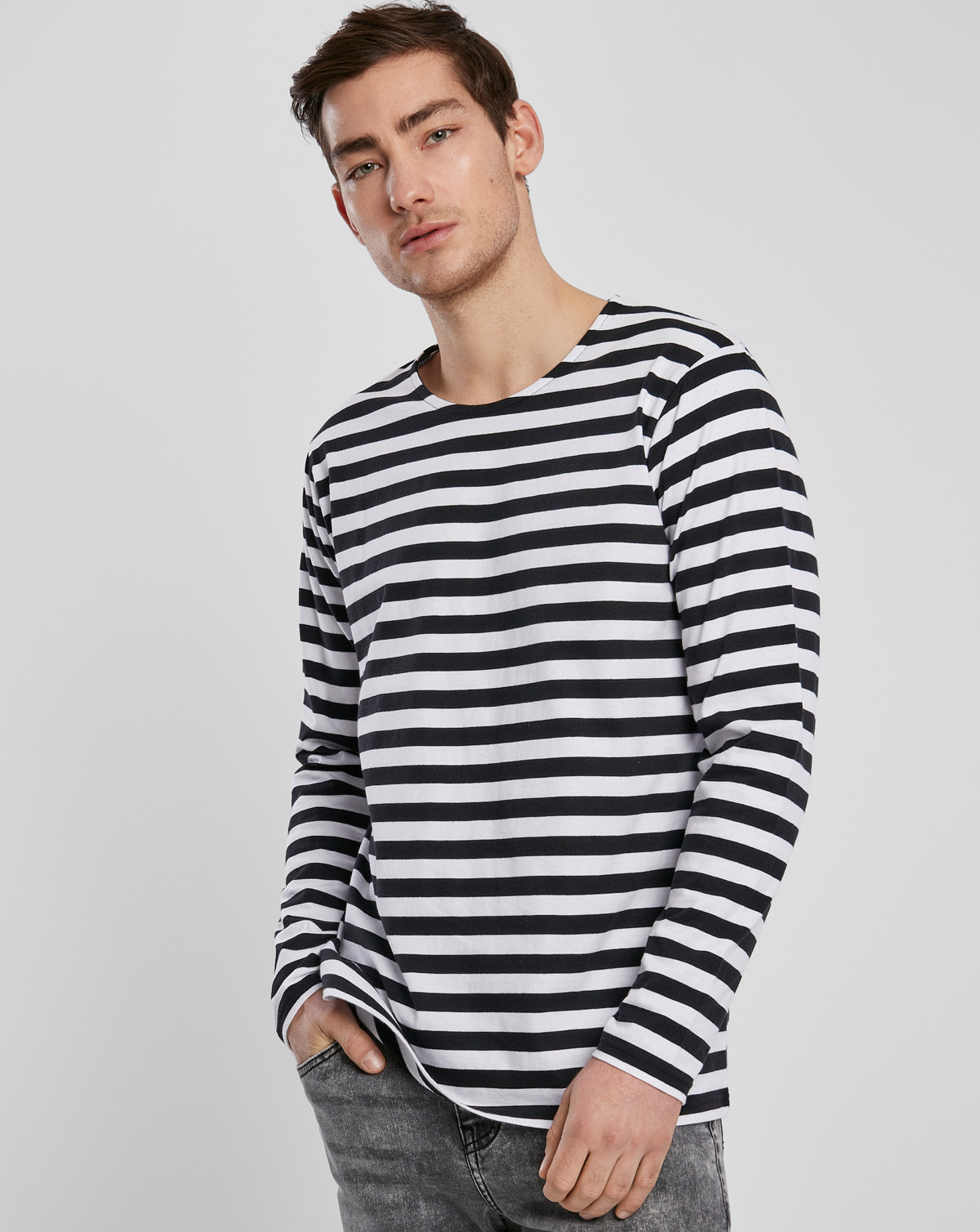 Urban Classics Regular StripeLong Sleeve T-Shirt (Hvid / Sort, S)