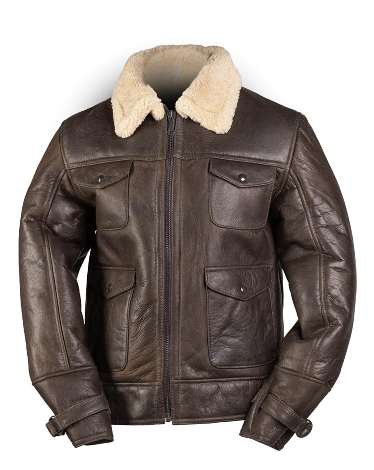 US Navy A4 Sheepskin Leather Jacket (Brun, 2XL)