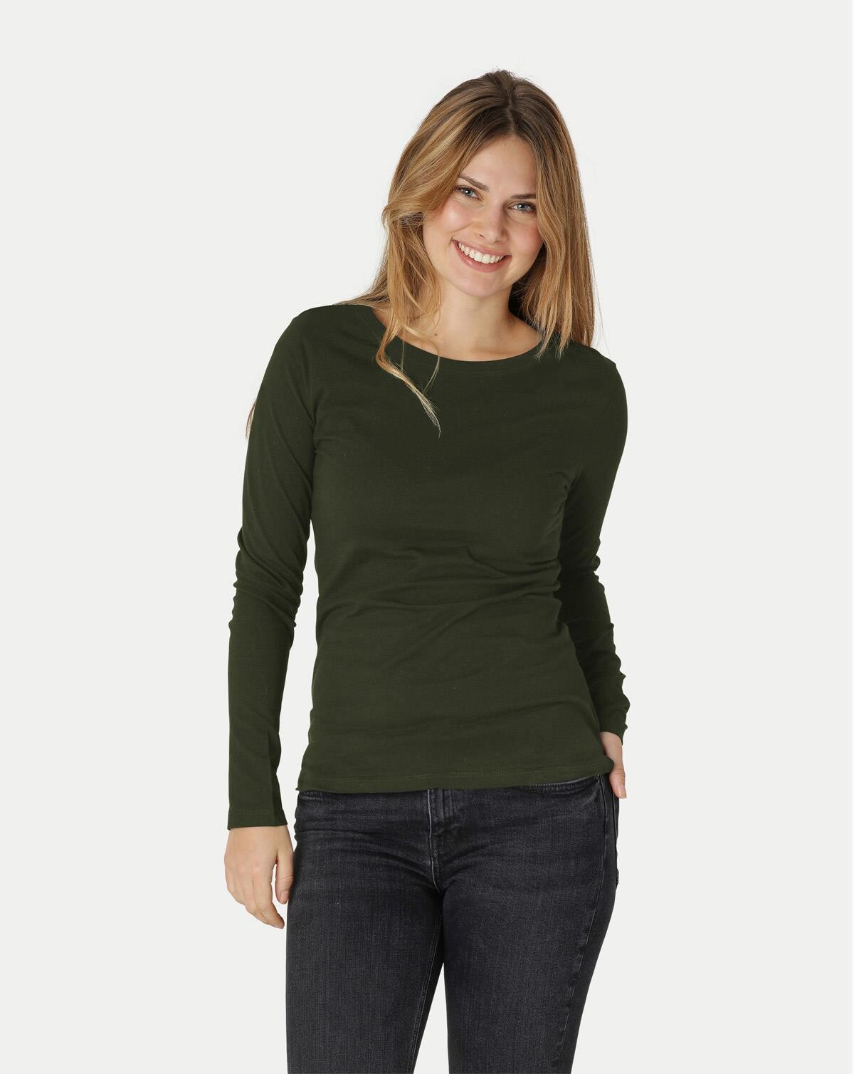 Neutral Økologisk Dame Langærmet T-Shirt (Oliven, 2XL)