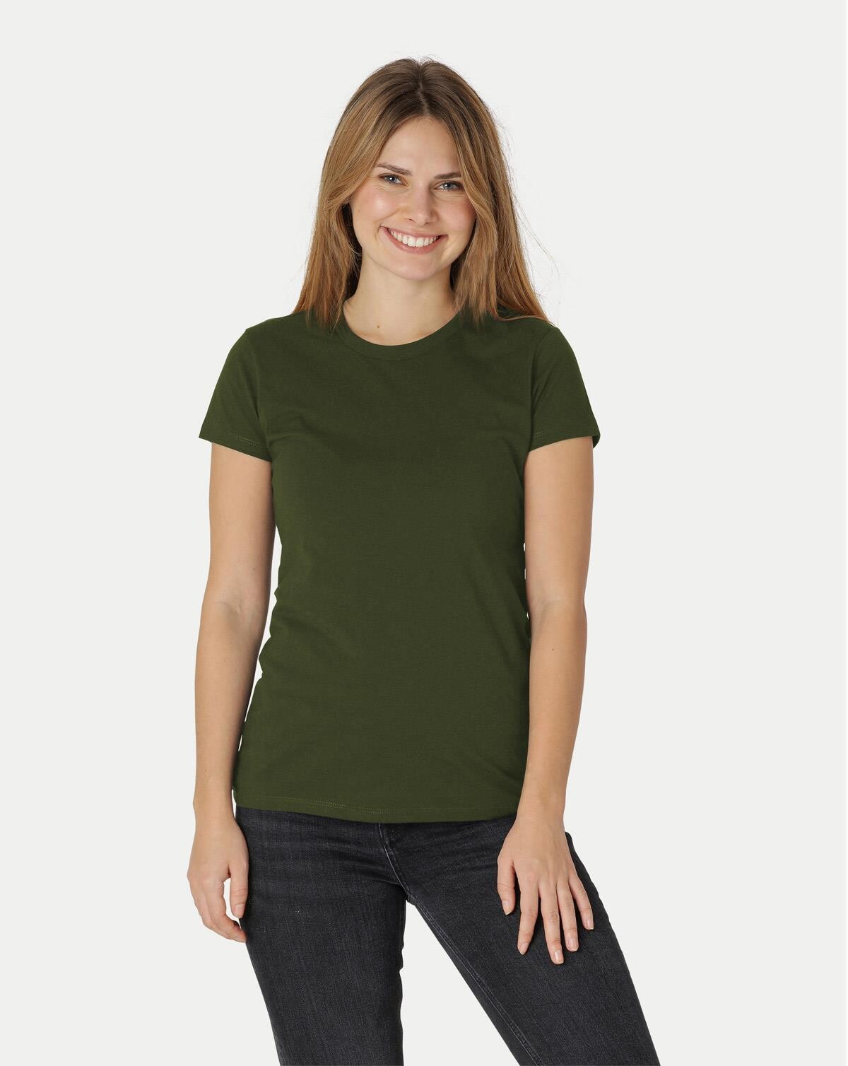 Neutral Økologisk Dame Tætsiddende T-Shirt (Oliven, XS)