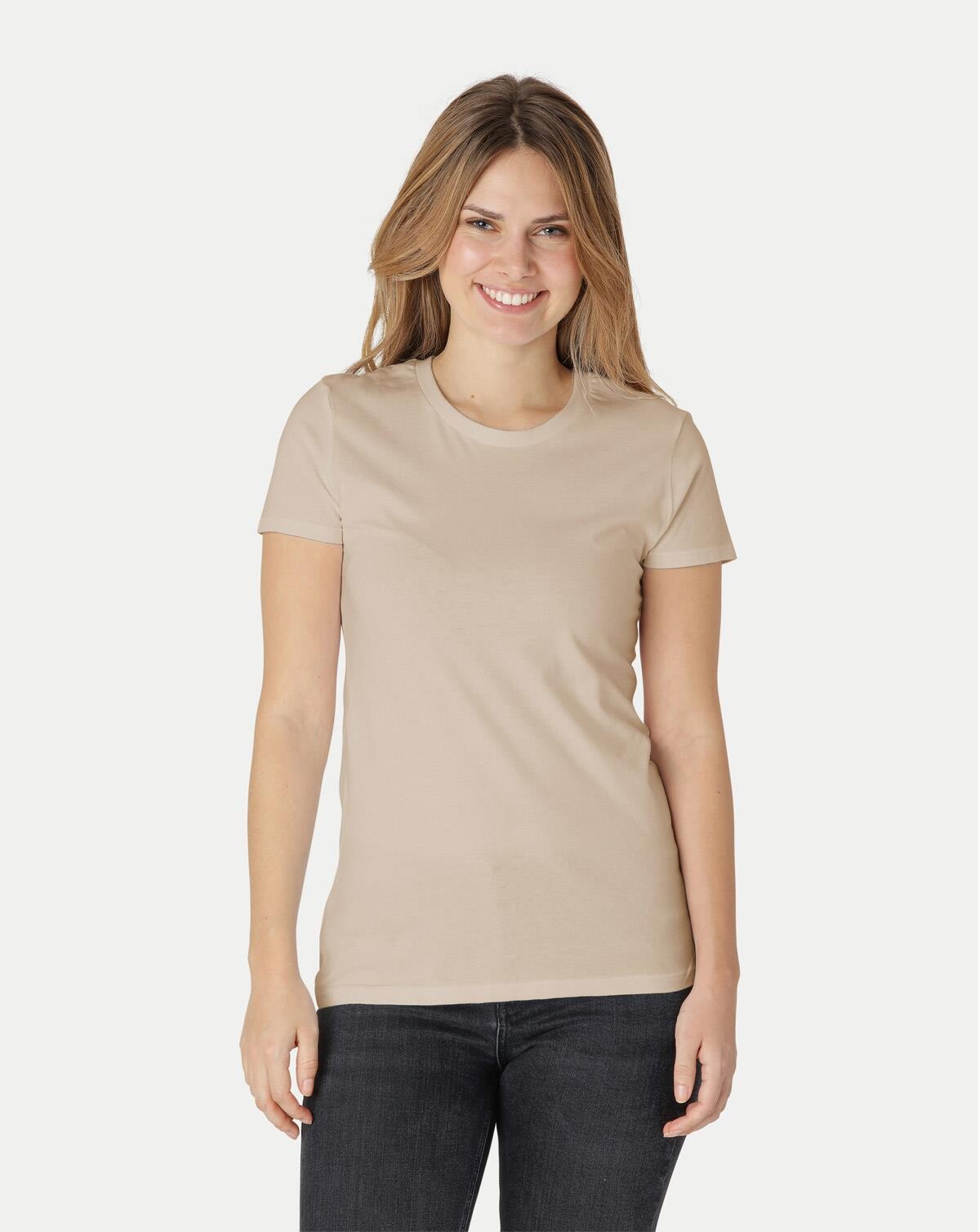 Neutral Økologisk Dame Tætsiddende T-Shirt (Sand, S)