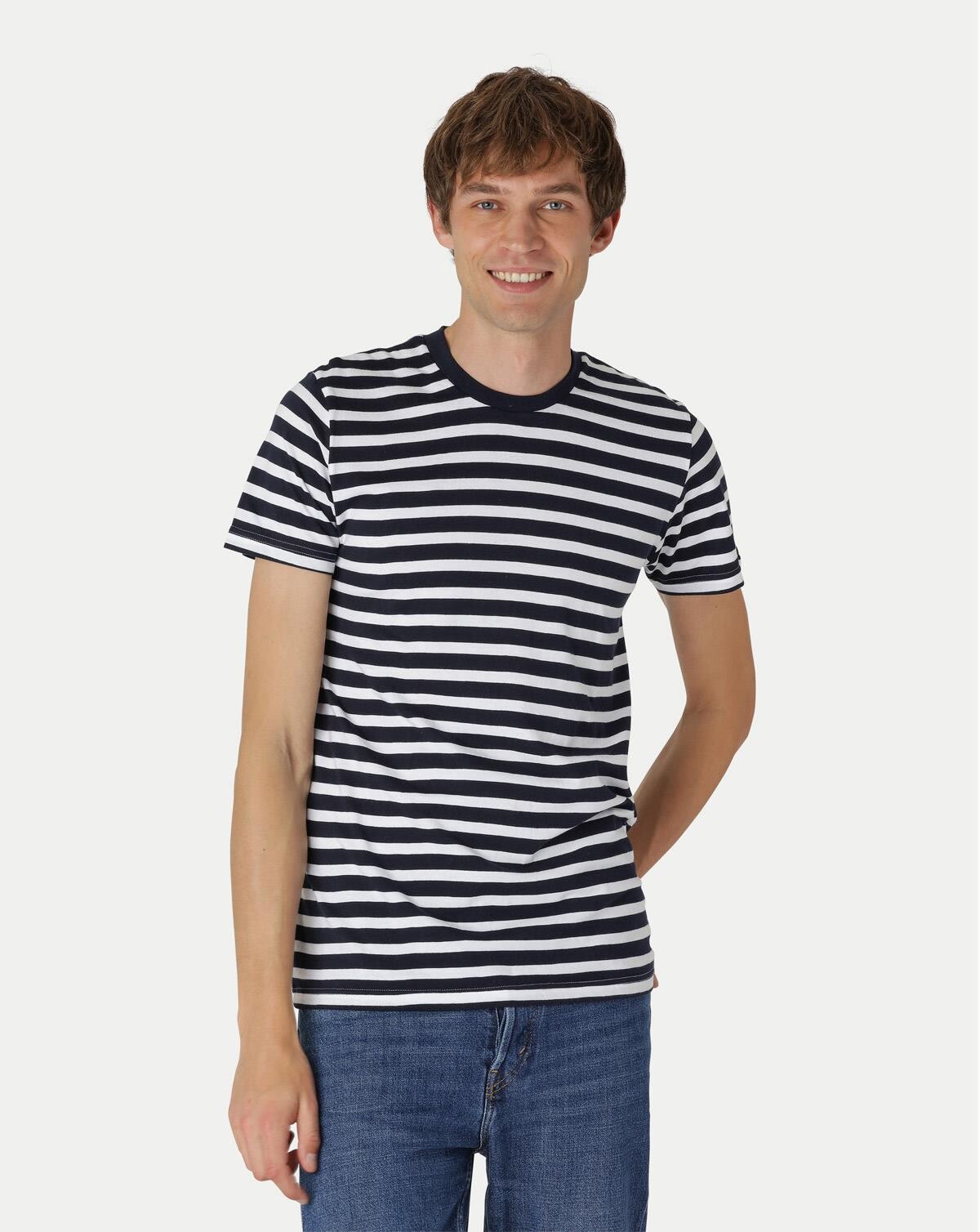 Neutral Økologisk T-shirt til - Tætsiddende (Blå / Hvid stribet, M)