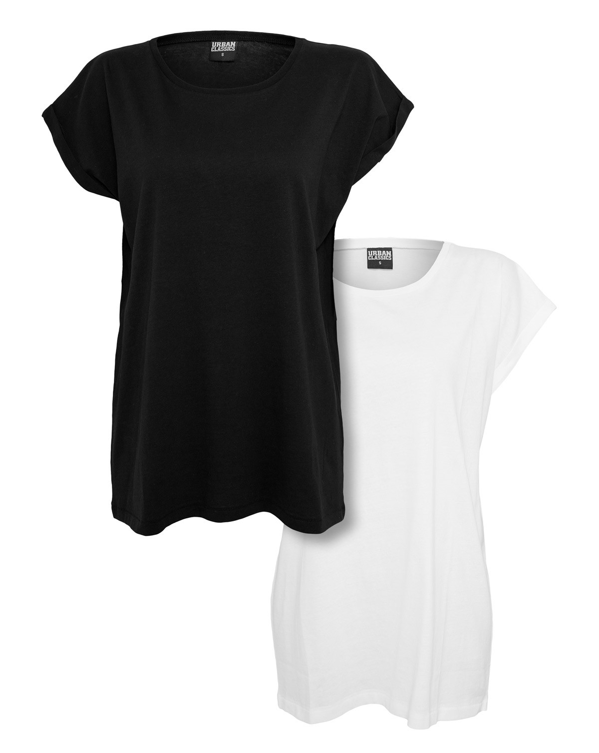 Urban Classics Ladies Extended Shoulder Tee 2-Pack Black / White (Sort / Hvid, XS)