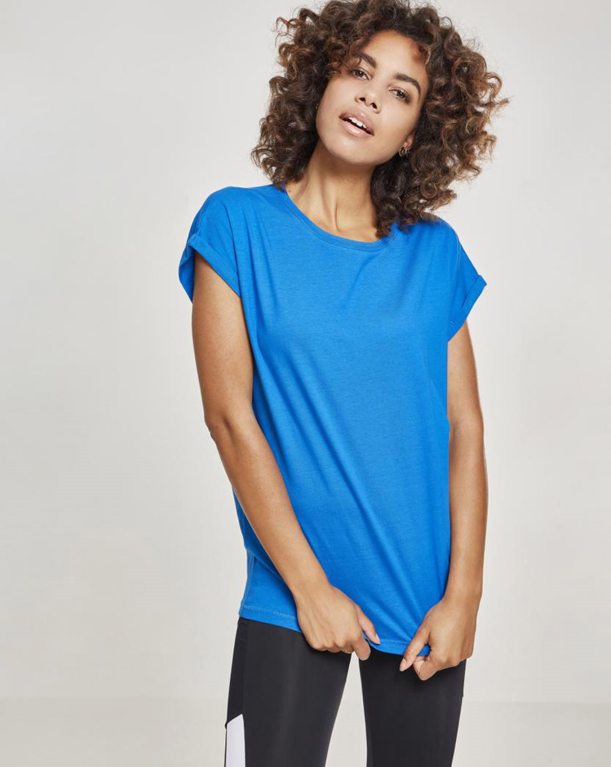 Urban Classics Ladies Extended Shoulder Tee (Bright Blue, XS)